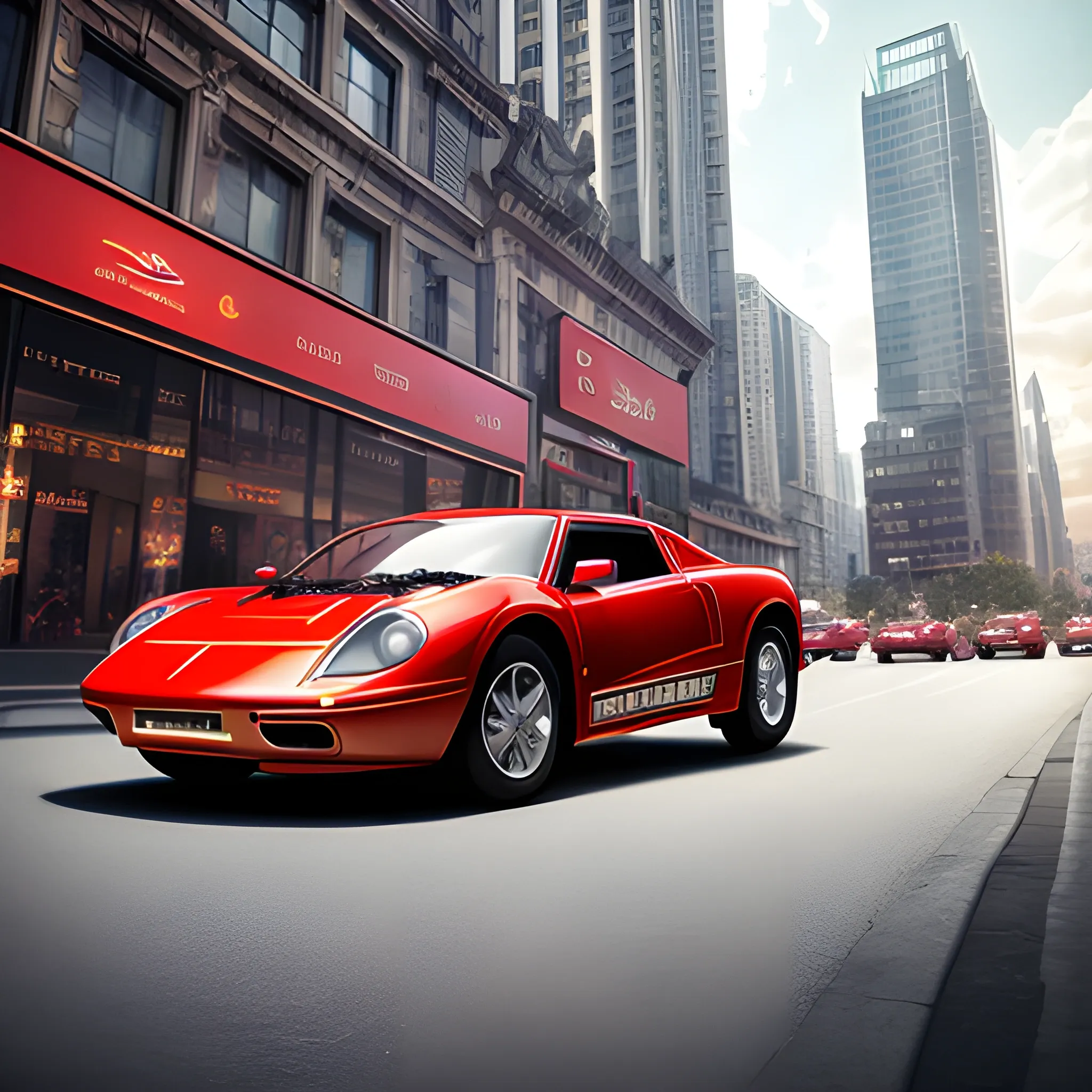 masterpiece, best quality,photo realistic, professional lighting, ((dino246gt )),realistic skin, detailed skin,red car,full body,mettalic,in city,shine, people
