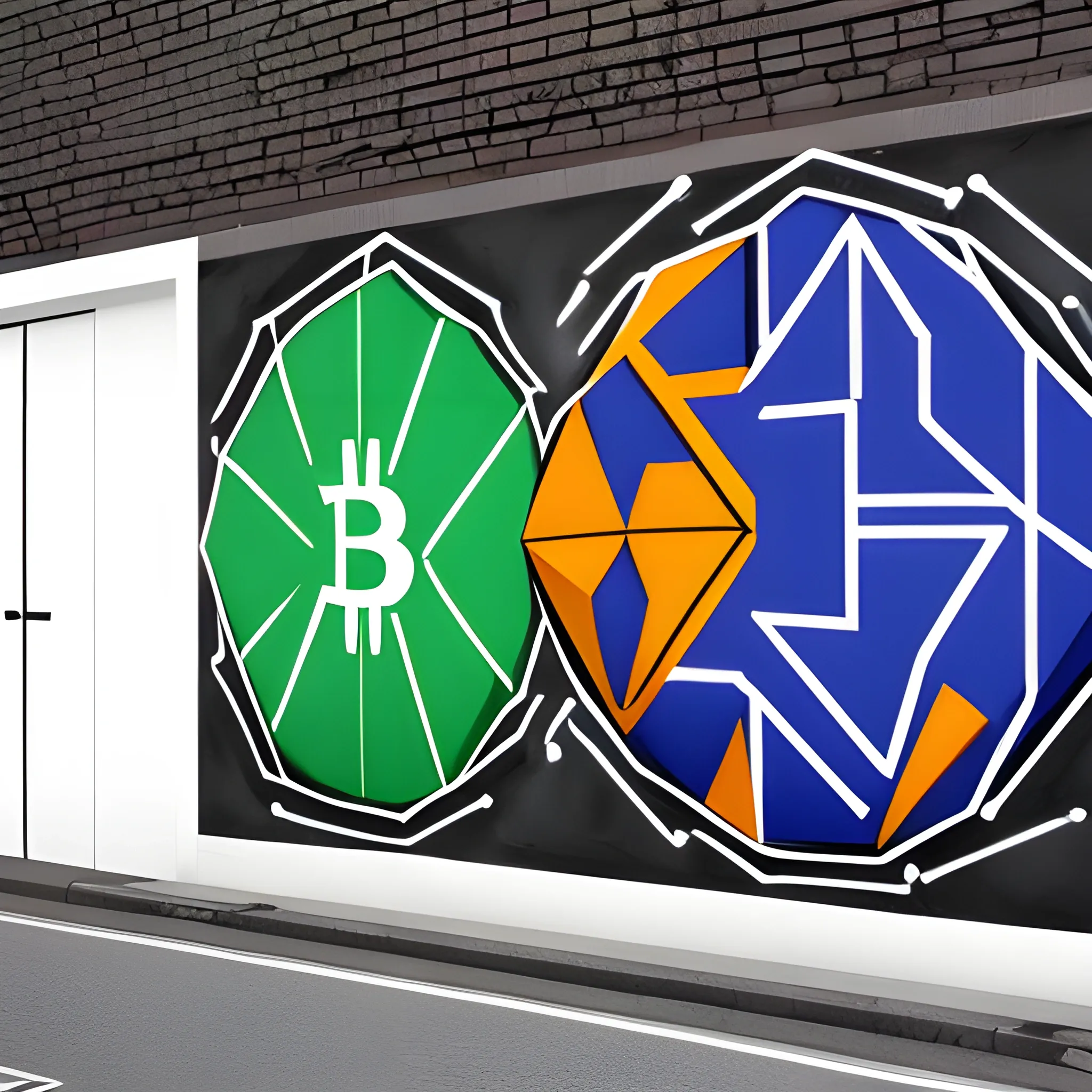 real graffiti of bitcoin and ethereum logos in a wall