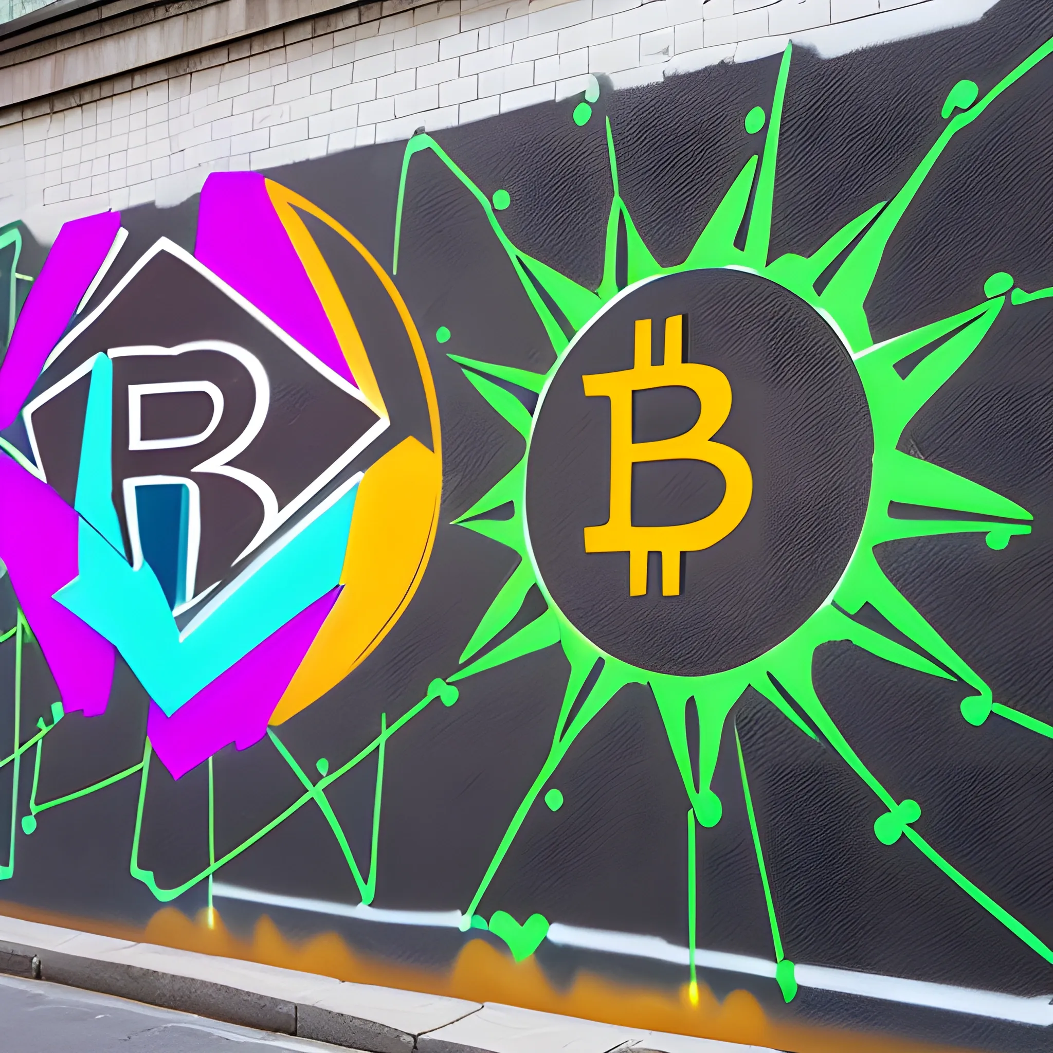 real graffiti of bitcoin and ethereum logos in a wall