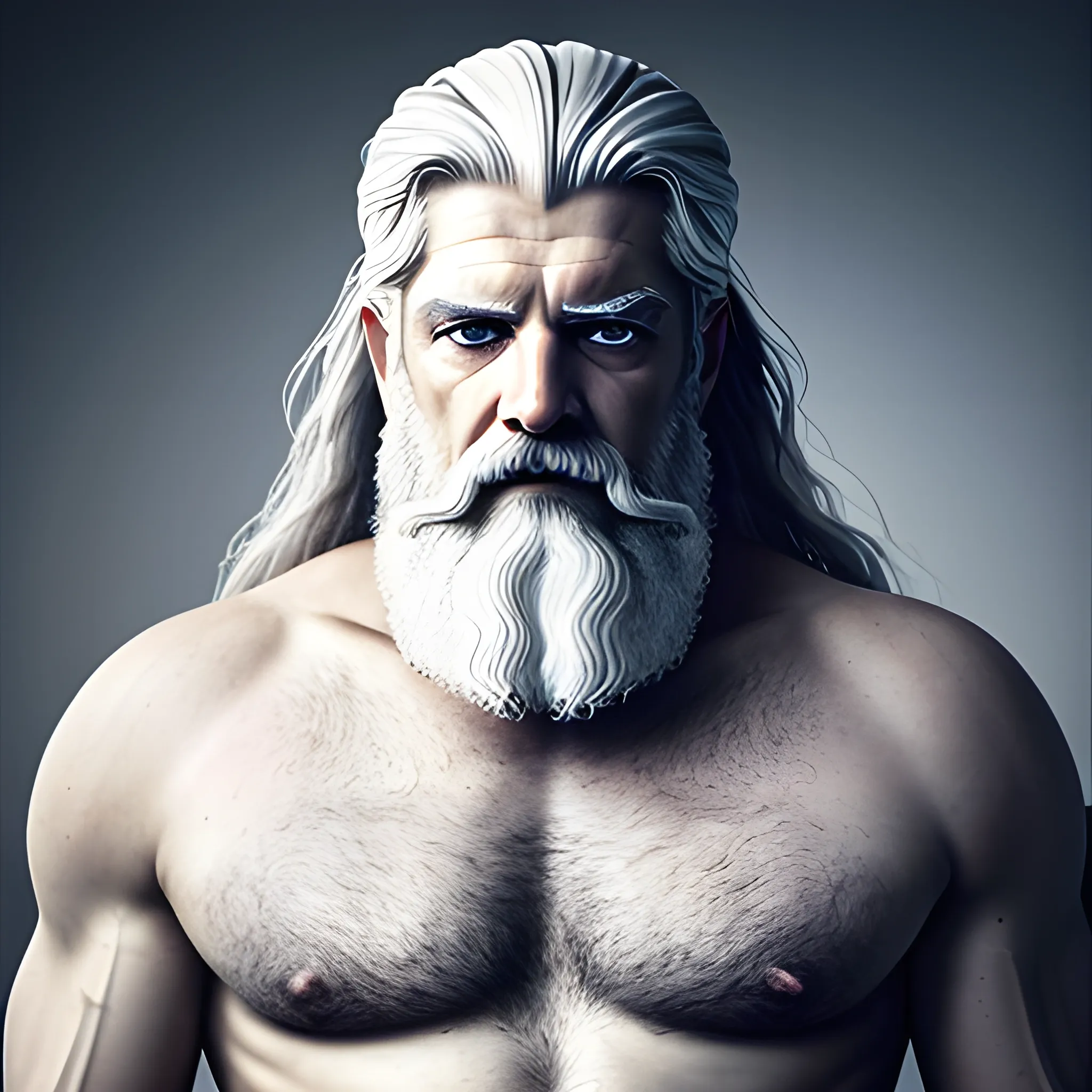 zeus god of thunder, man in old age, thunder, strong, stocky, white hair, golden, shining, shining eyes, withering gaze, clear eyes, shining, illuminated eyes, severity, fury, impetus, greek clothing, full body, face gaunt, white complexion, muscles, full body cinematic lights, (photo: general shot), white beard, long hair, Greek features, thunder in the hands, strength, 4k, hyperrealism (Ultrarealistic: 1.2)