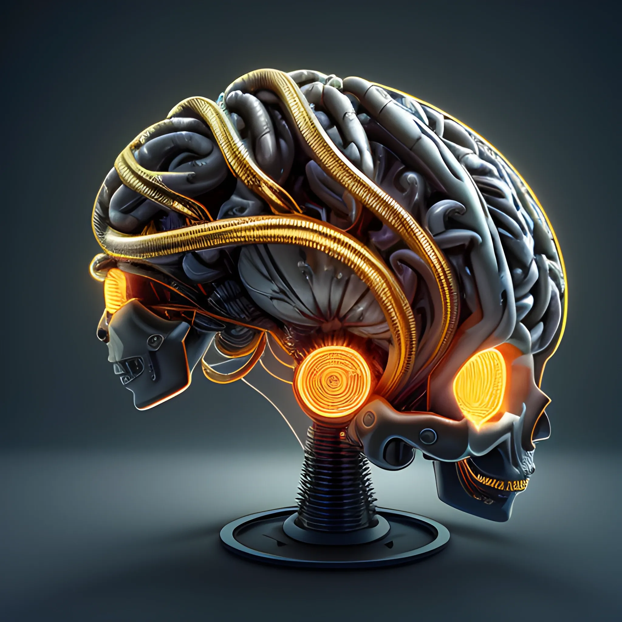 A complex 3d render of a beautiful brain metal brass human brain 