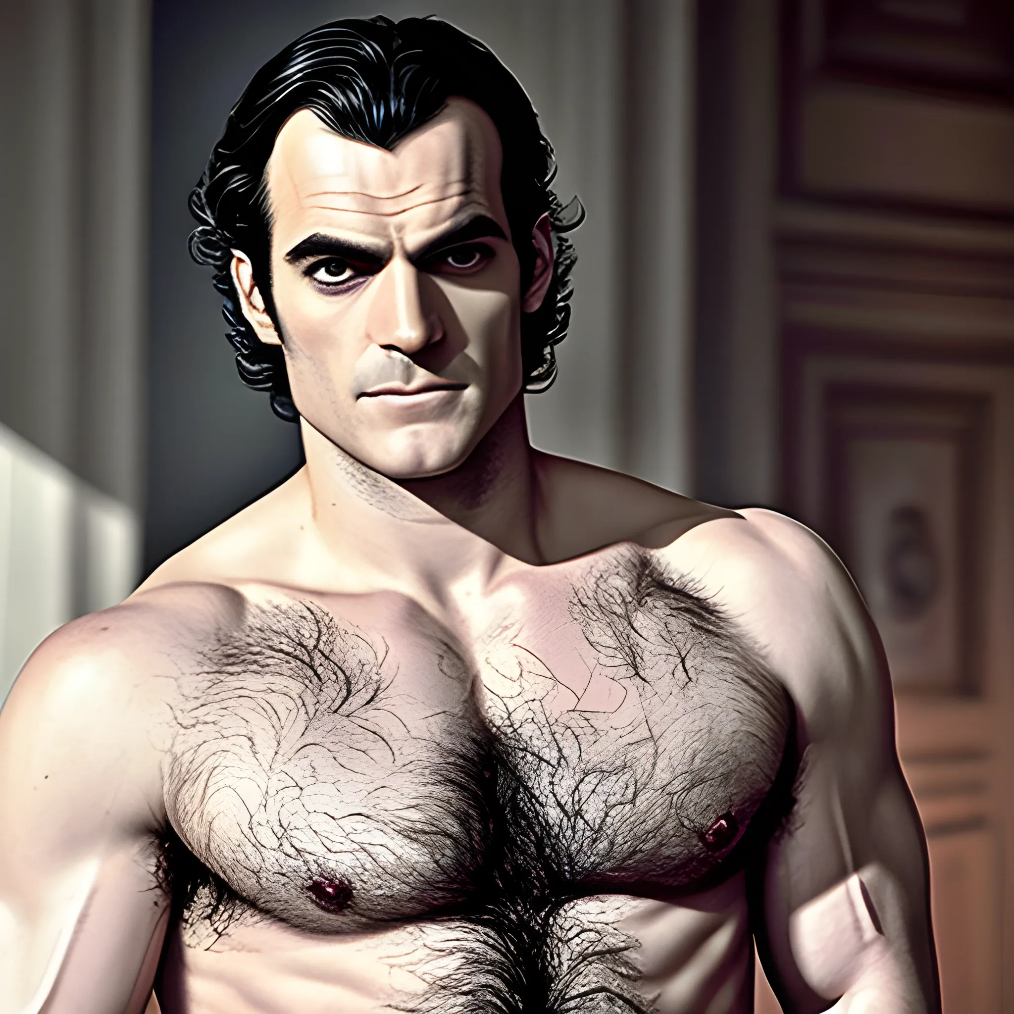 henry cavil policeman sexy, hairy chest, 