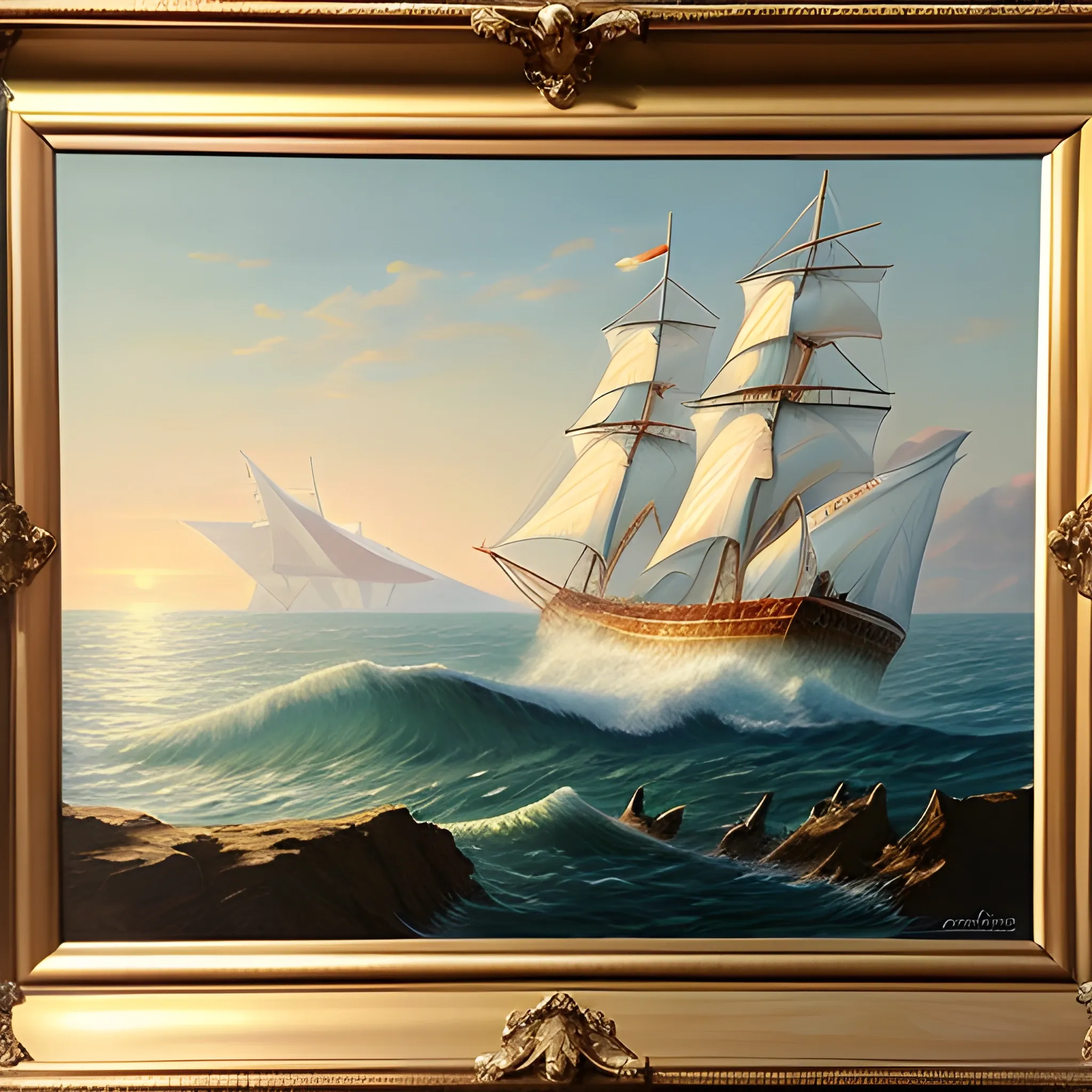 As the boy continues to paint, you notice the onlookers gradually gather around him. The mesmerizing details of the seascape painting are a testament to his skill and the power of art to captivate hearts. It becomes apparent that his work transcends mere imitation and transports the viewers to a place of serenity and tranquility., 3D