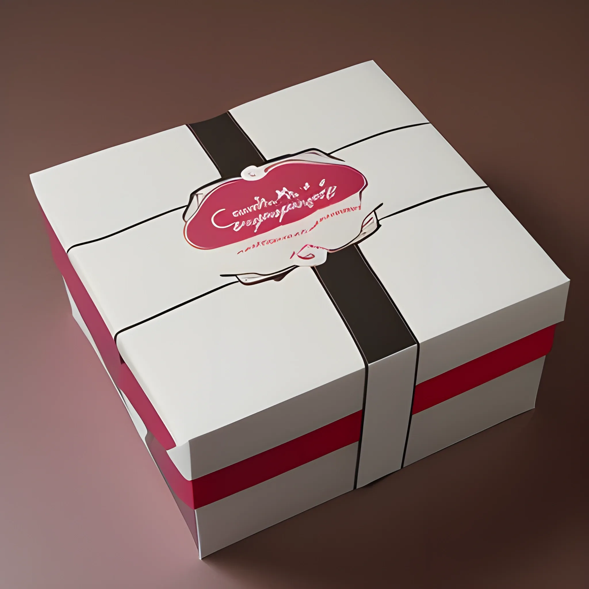 Create an image of cake boxes and packaging with the "Intangible" logo on them.