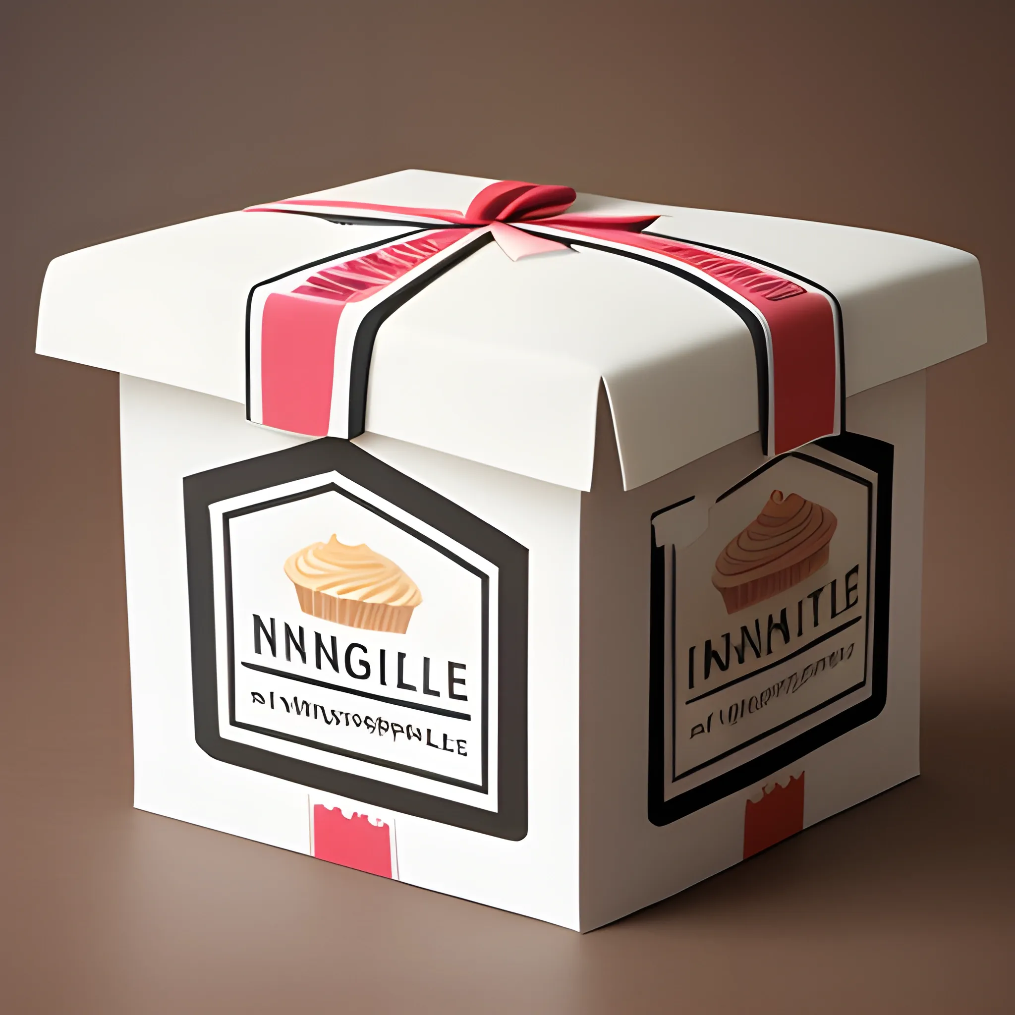 Create an image of cake boxes and packaging with the "Intangible" logo on them.