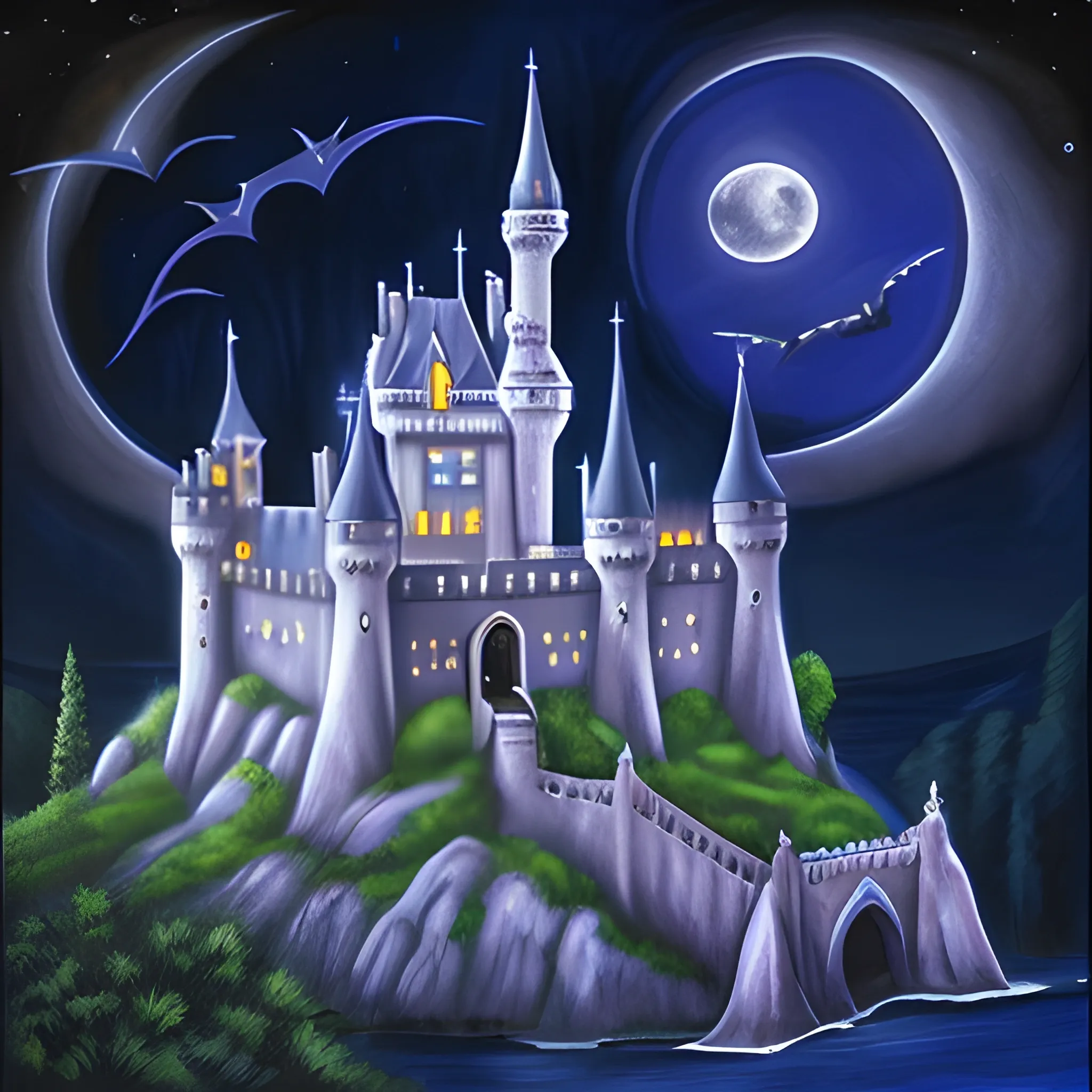 castle wizard mote bats night moon