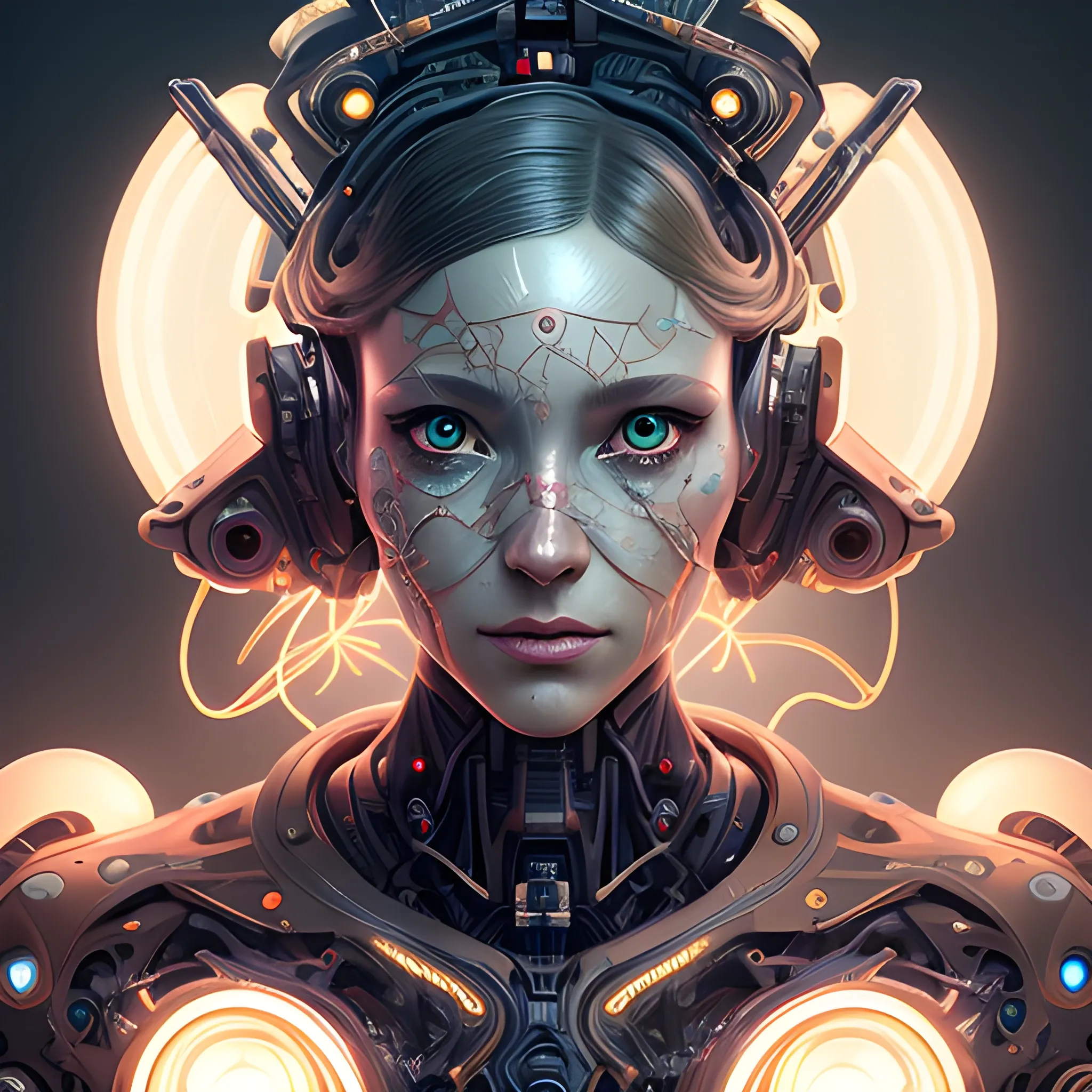 close up, A cyborg forrest nymph emerging from nature, intricate, glowing magical eyes, energy trails, elegant, highly detailed, digital painting, artstation, concept art, smooth, sharp focus, illustration, art by tristan eaton and sachin teng, Whimsical, vibrant colors, trending on artstation, glamour, high quality model, pixiv contest winner, deviantart, character design, by pascal blanche rutkowski repin artstation hyperrealism, cinematic illumination, amazing lighting, (masterpiece:1.4), best quality, high quality, highres, detail enhancement, 32k, hdr, Uhd, sharp focus, ultra detailed, ((best quality), absurdres, Trippy