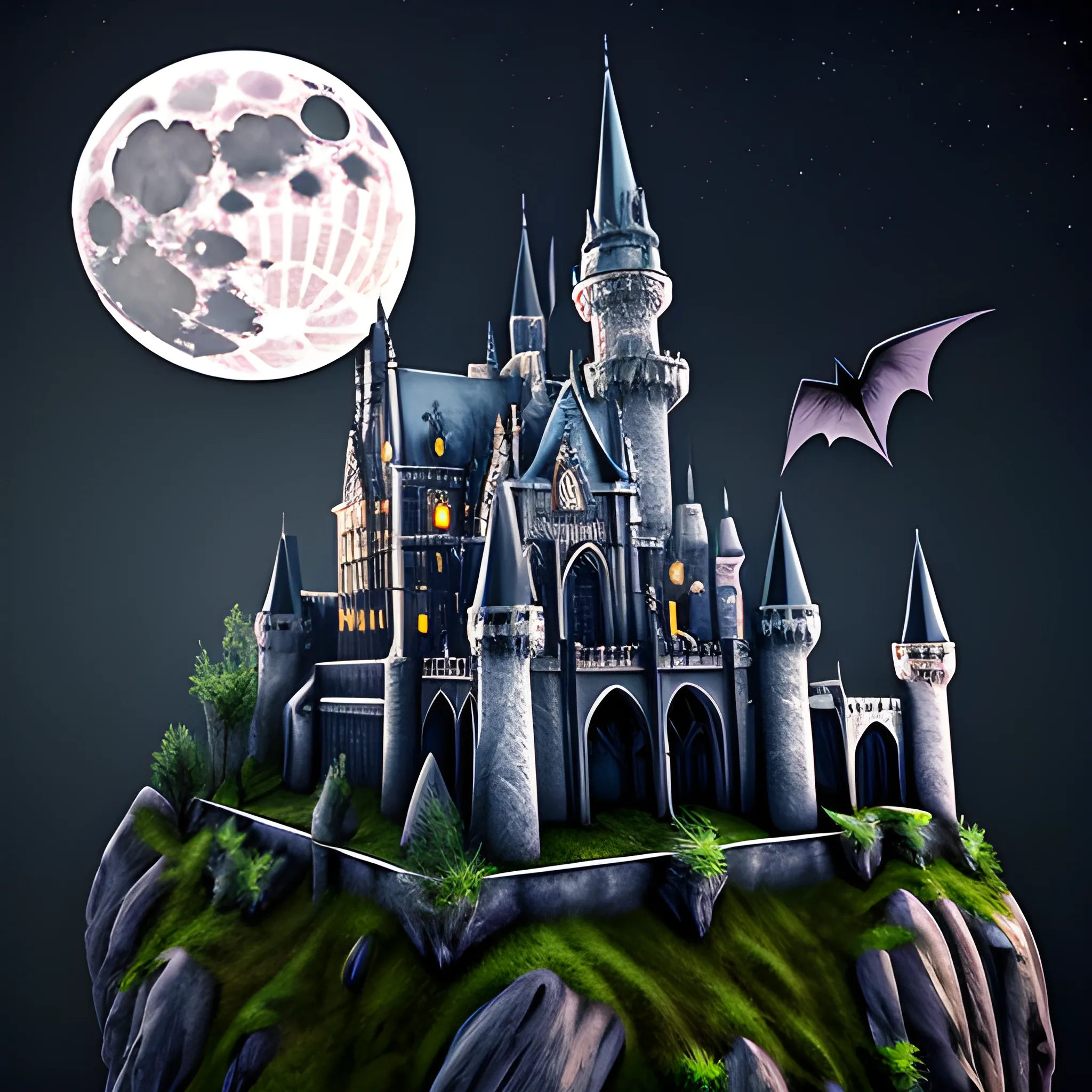 wizard realistic gothic castle moon bats nighttime 
3D masterpiece