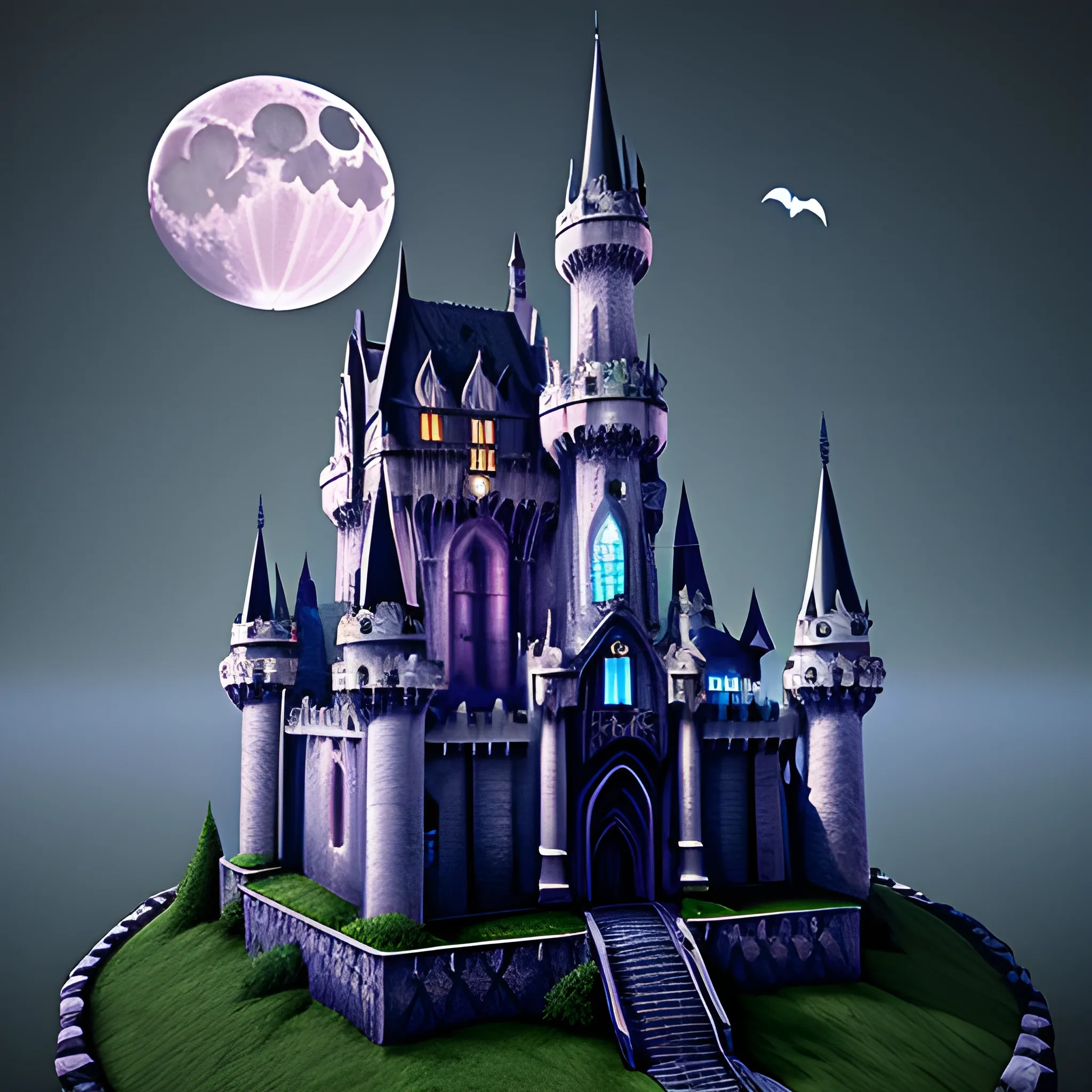 wizard realistic gothic castle moon bats nighttime 
3D masterpiece