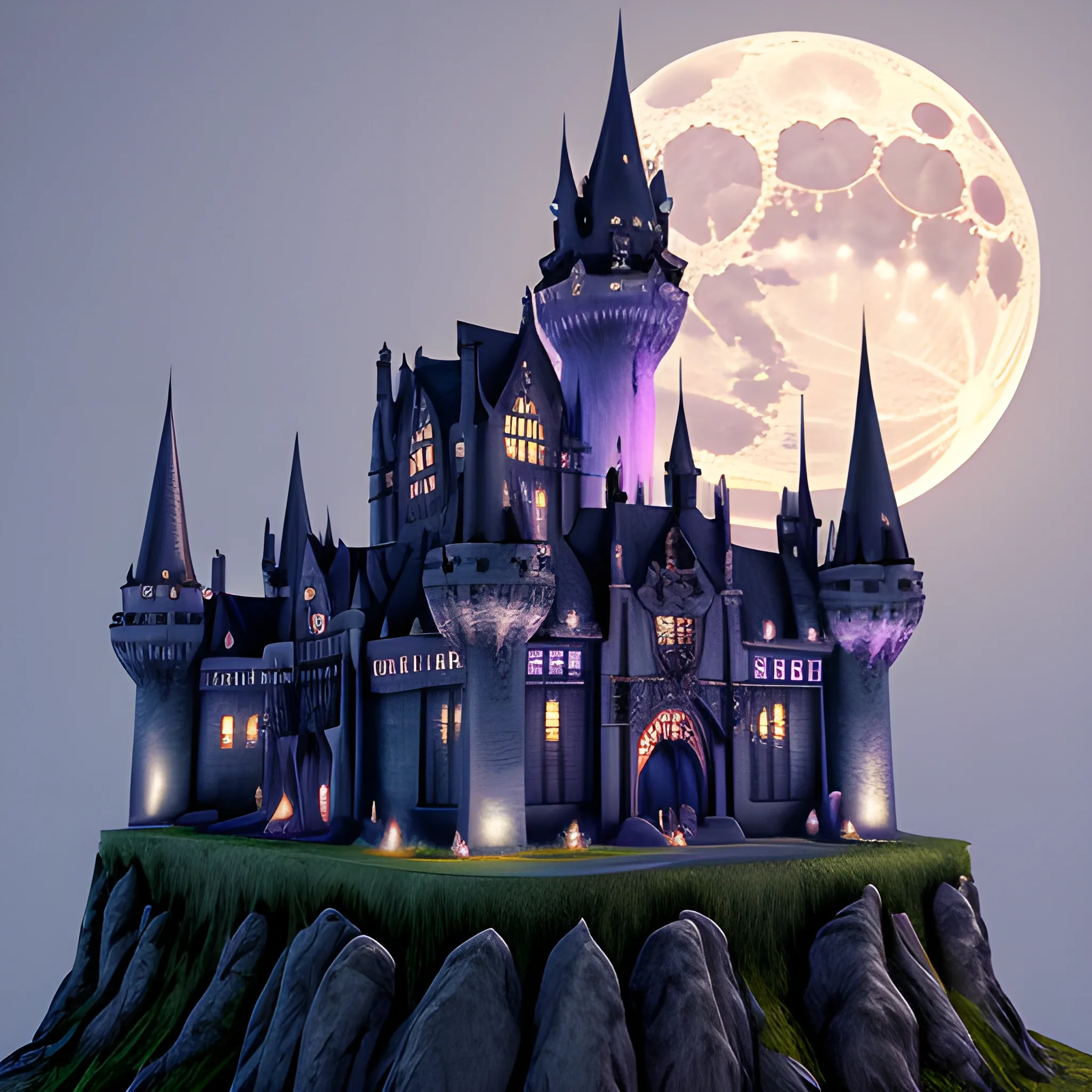 wizard realistic gothic castle moon bats nighttime 
3D masterpiece