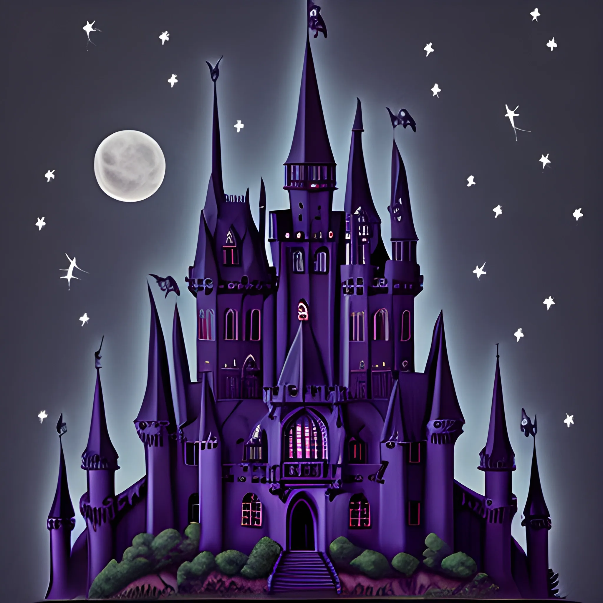 gothic castle with a mote bats night moon