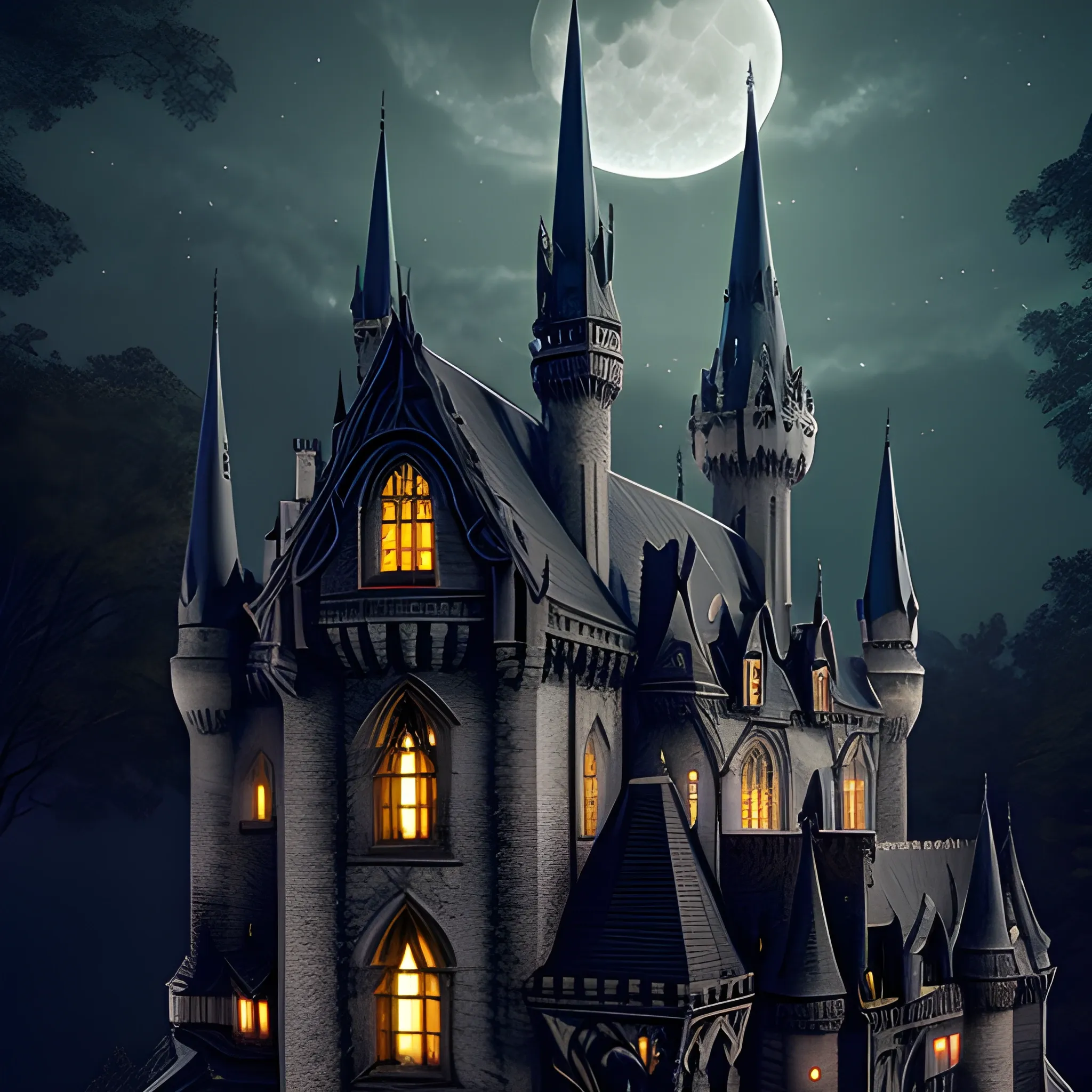 wizard realistic gothic castle moon bats nighttime 
masterpiece "dappled lighting" photography "intricate detail"