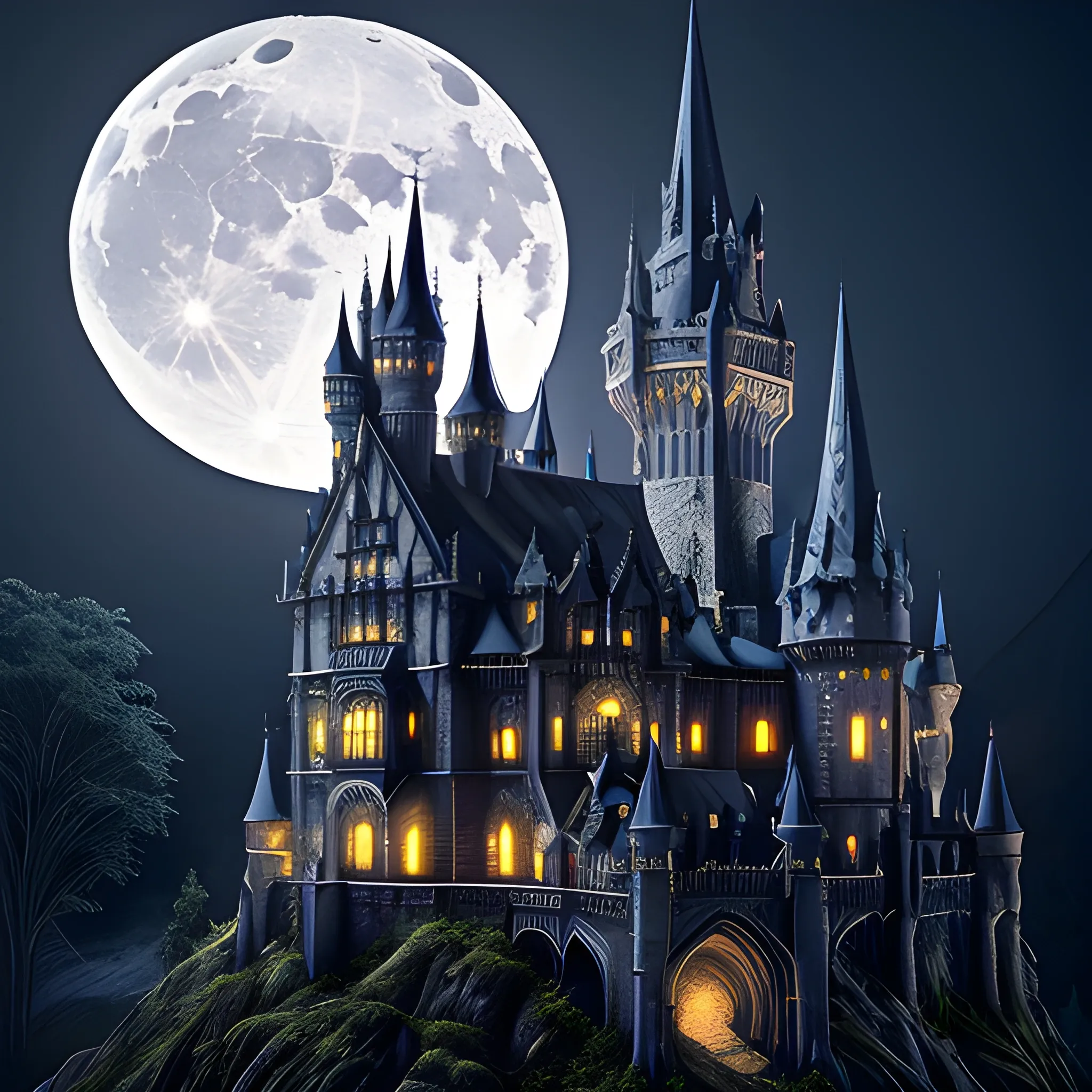 wizard realistic gothic castle moon bats nighttime 
masterpiece "dappled lighting" photography "intricate detail"