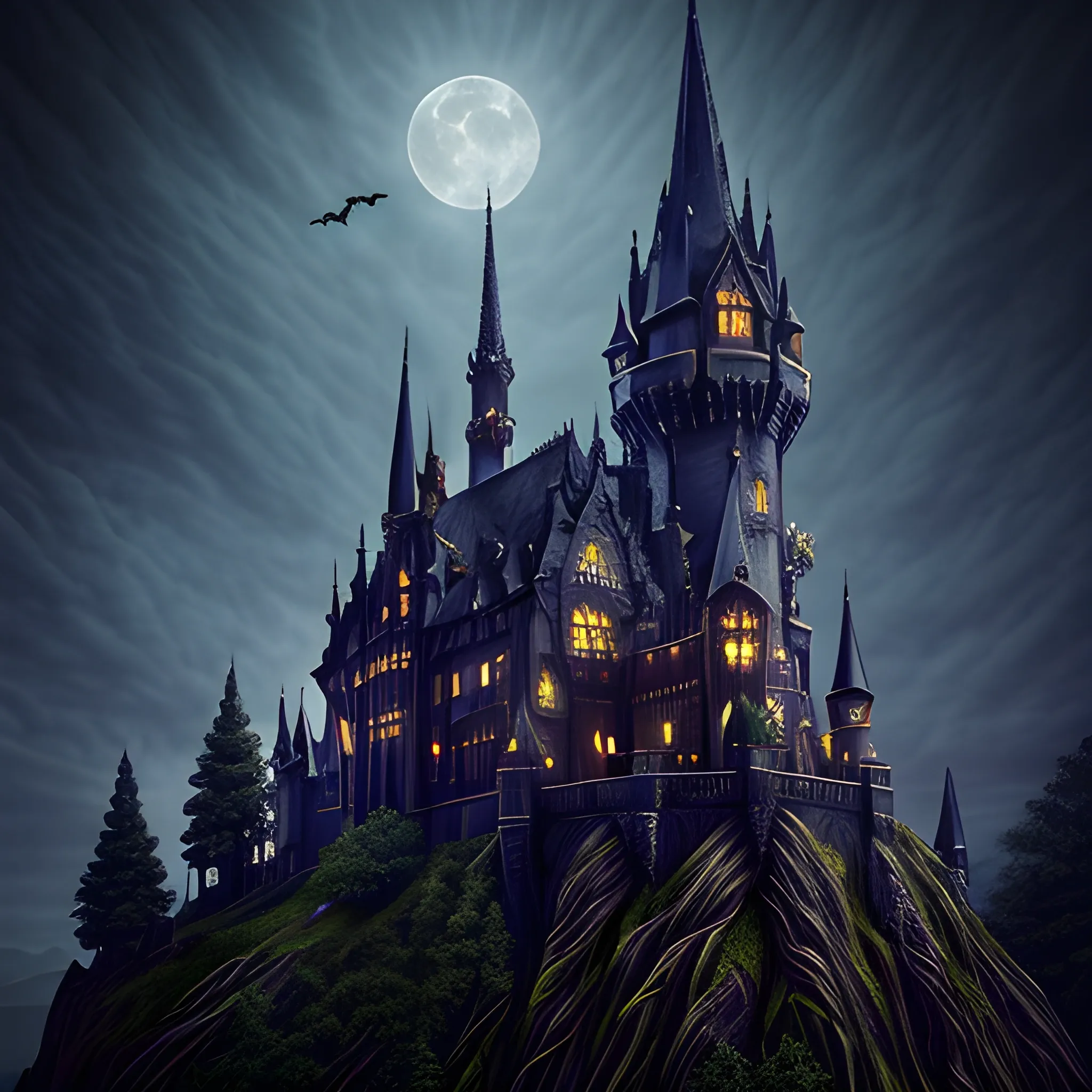 wizard realistic gothic castle moon bats nighttime 
masterpiece "dappled lighting" photography "intricate detail"