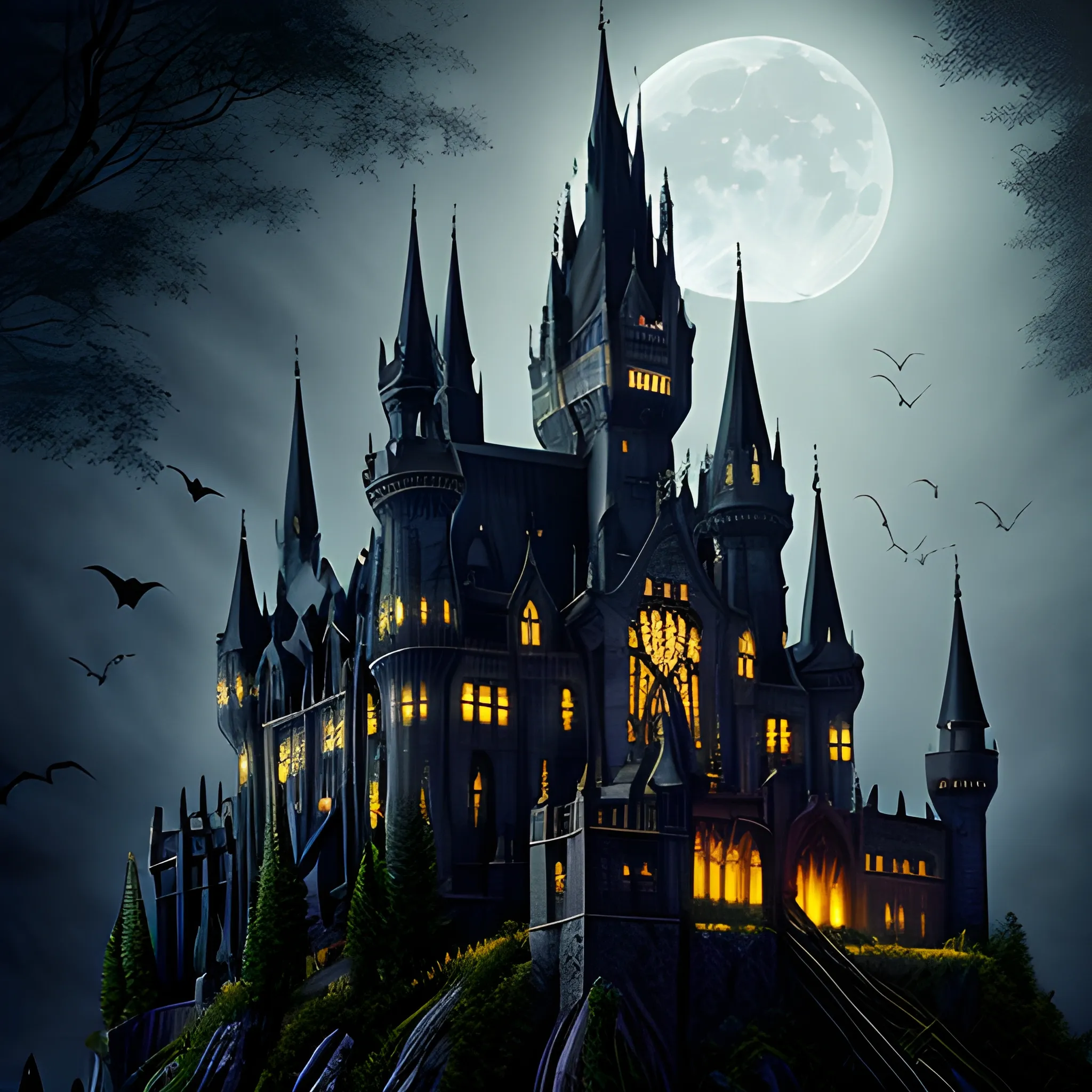 wizard realistic gothic castle moon bats nighttime 
masterpiece "dappled lighting" photography "intricate detail"