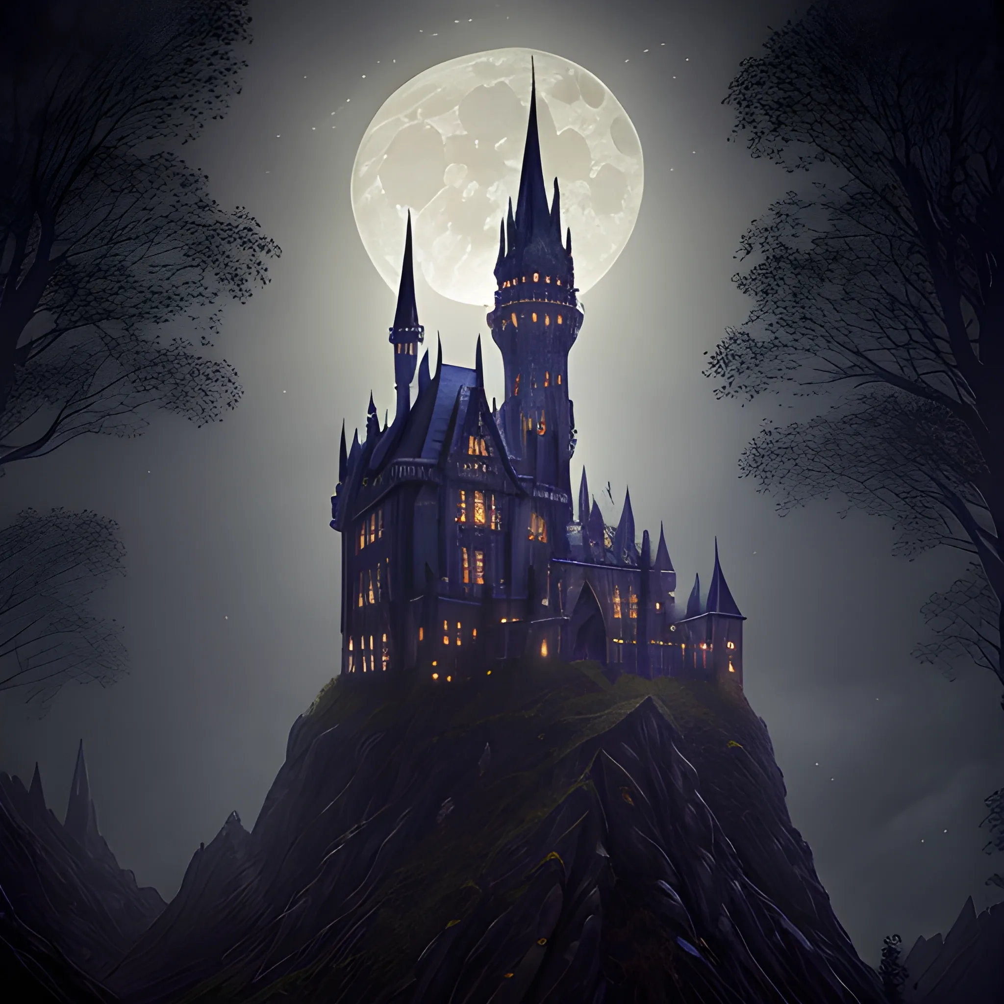 wizard realistic gothic castle moon bats nighttime 
masterpiece "dappled lighting" photography "intricate detail"