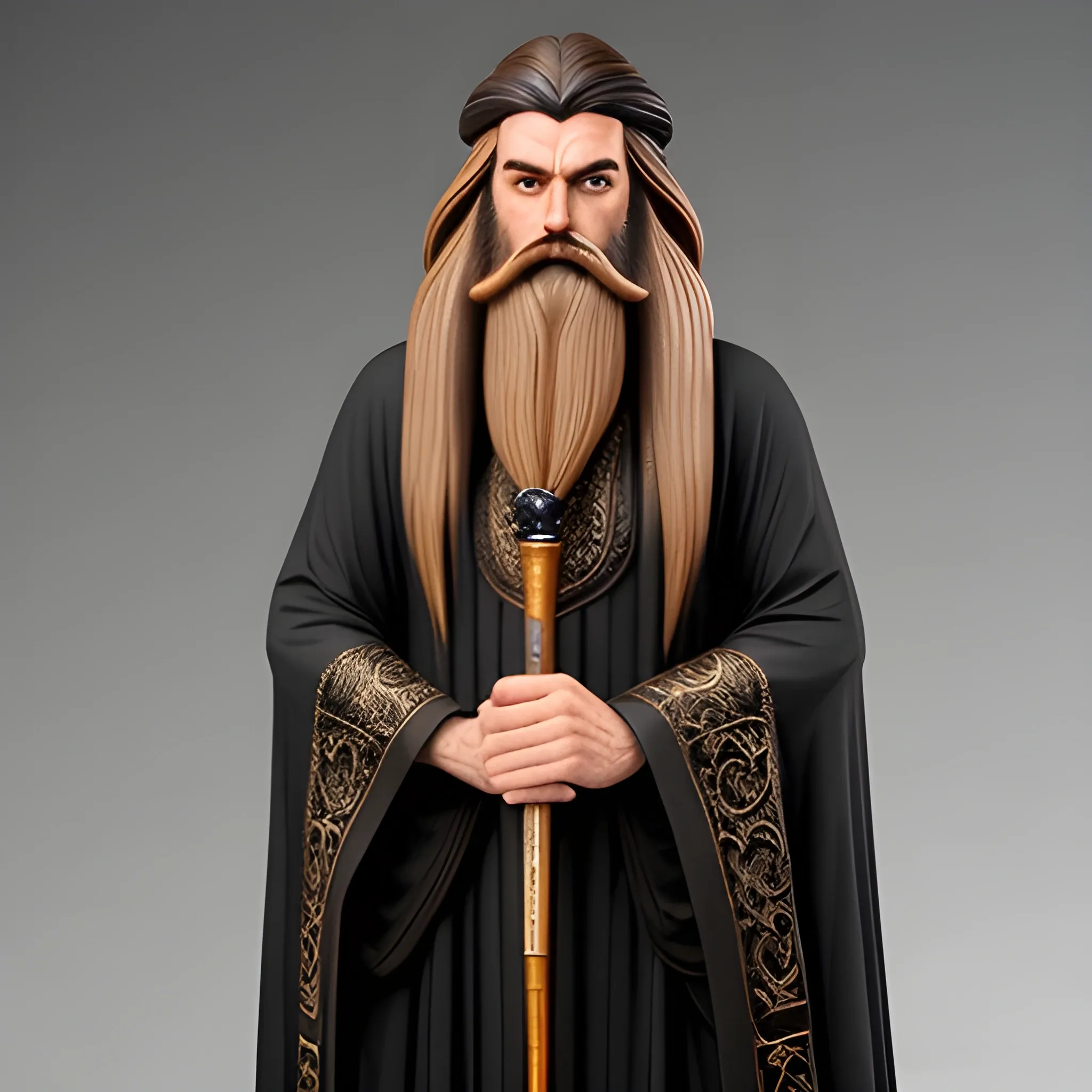 "intricate detail" handsome wizard young beard staff realistic long hair