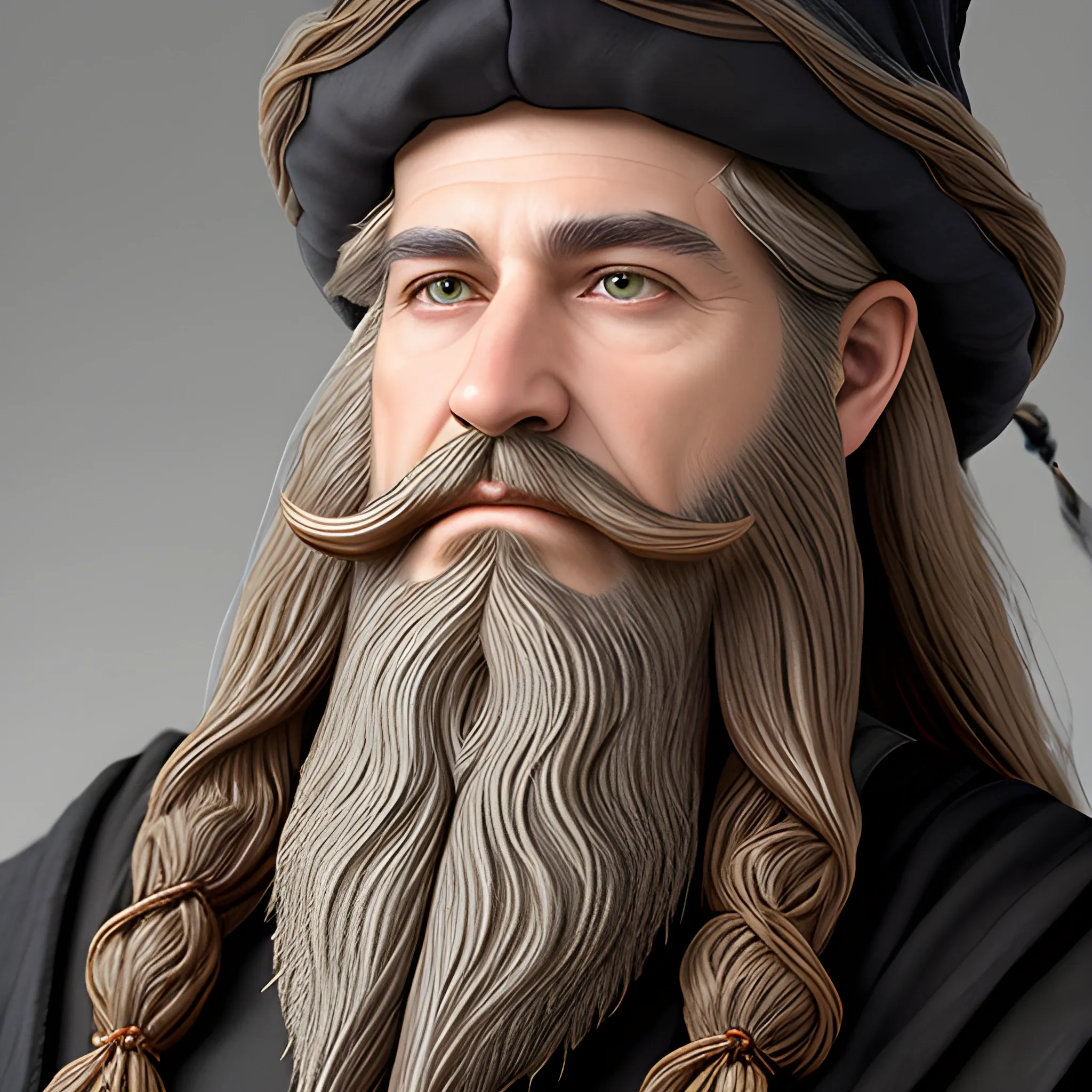 "intricate detail" handsome wizard beard staff realistic long hair