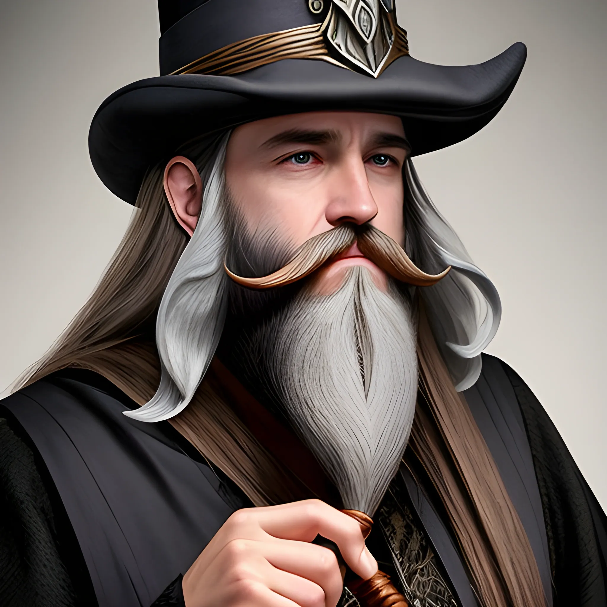  handsome wizard beard staff realistic long hair