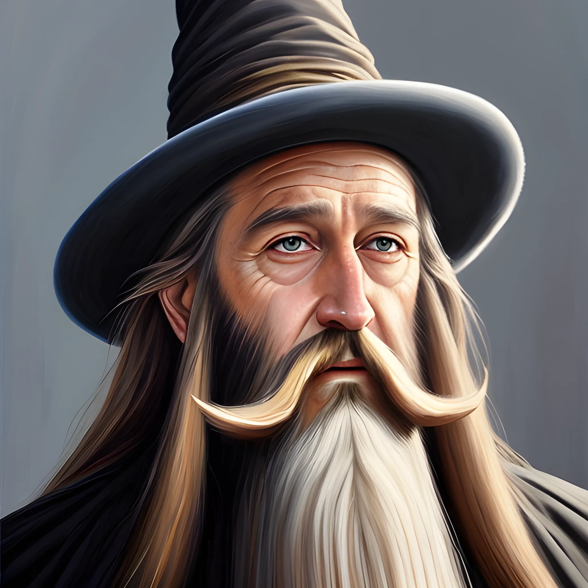  handsome wizard beard   realistic long hair, Oil Painting