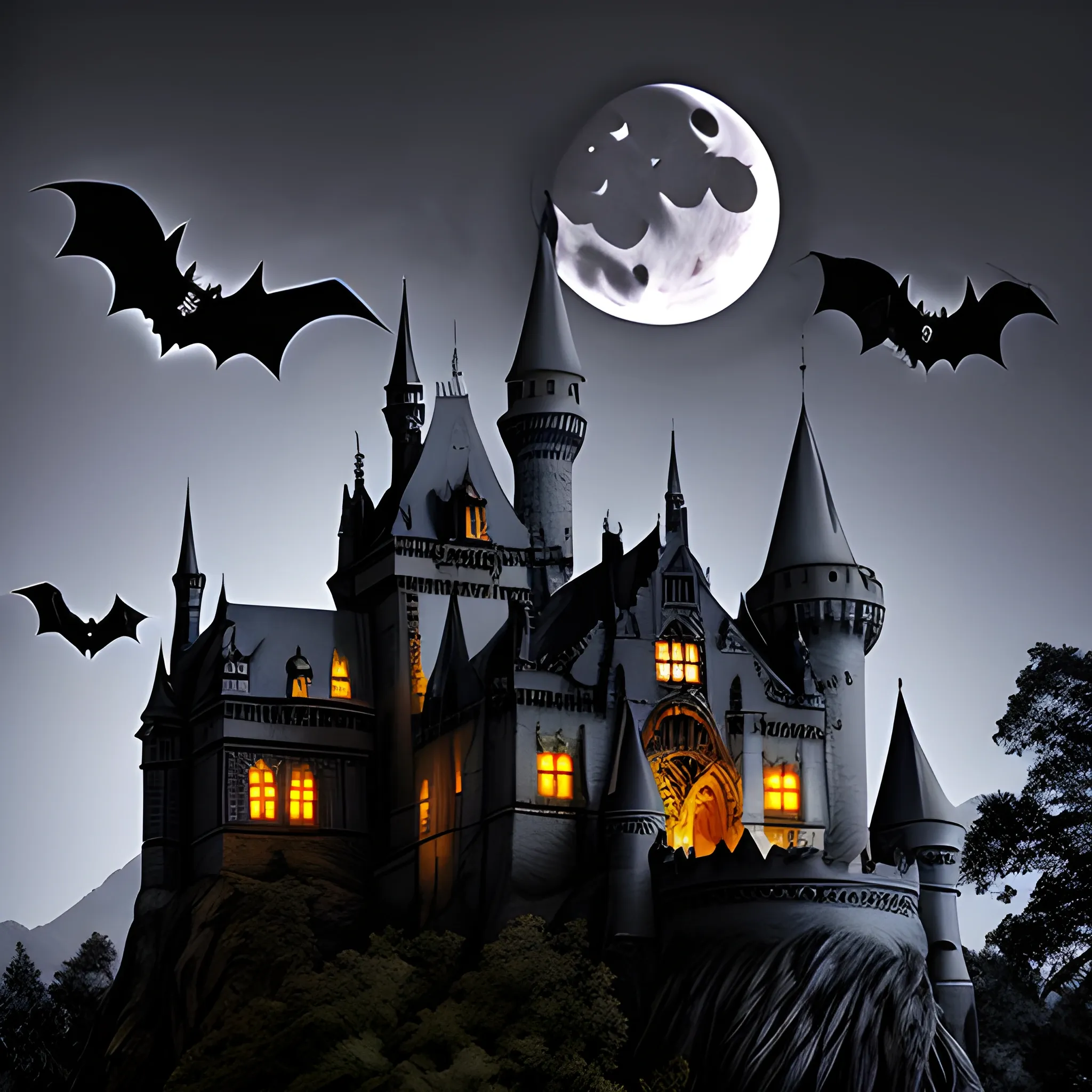 gothic castle with a bats night moon photography gargoyle