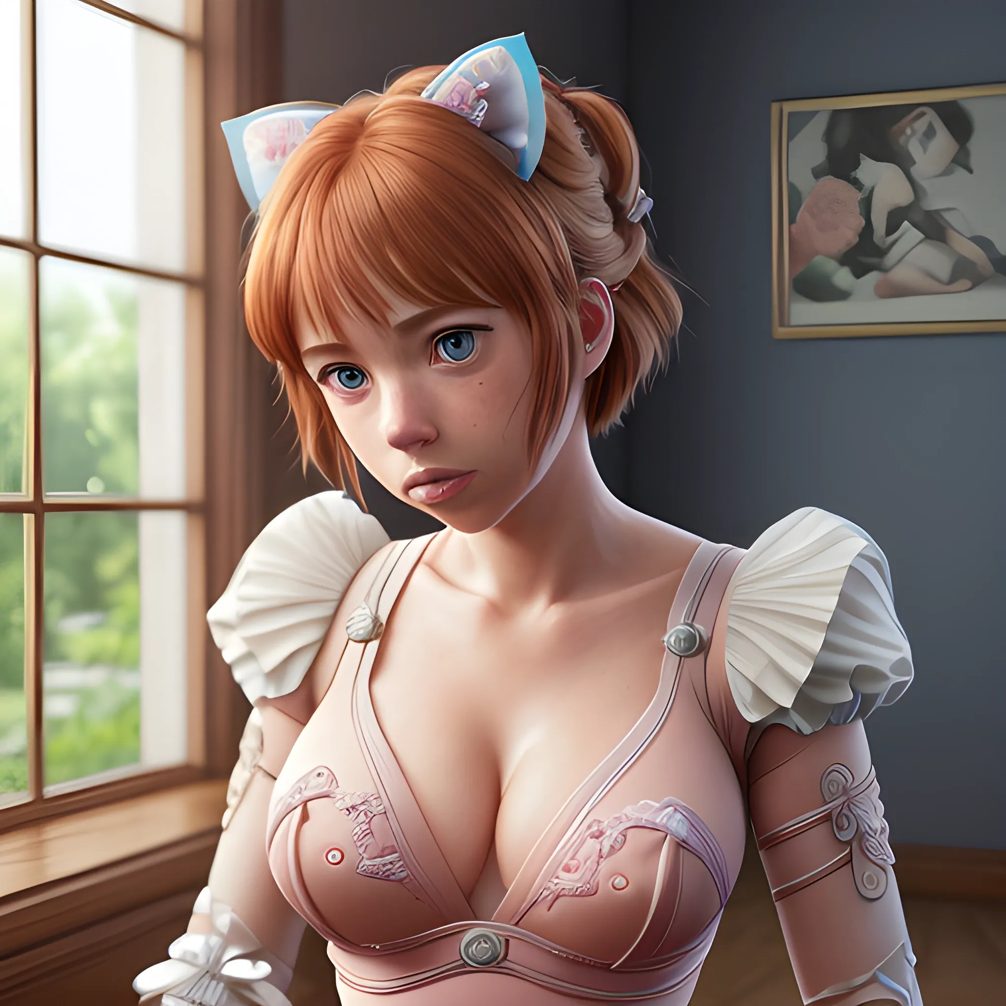 best quality, ultra-detailed, intricate, amazing awesome highly detailed, extremely detailed CG, 8k, <lora:loveplus_NakanoYotsuba_v2:1> Scarlett Johansson nudes, solo, nakano yotsuba, nakanoyotsuba, short_hair, bangs, blue_eyes, orange_hair, hair bow, kitty tail, best quality, ultra-detailed, intricate, amazing awesome highly detailed, extremely detailed CG, 8k