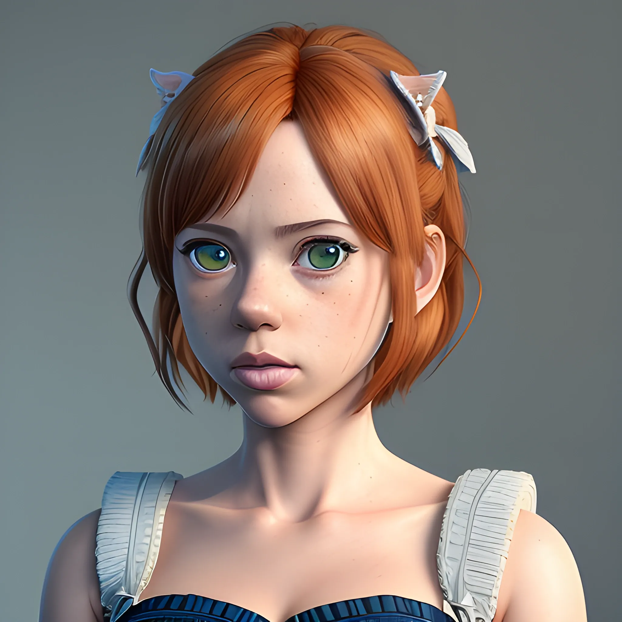 best quality, ultra-detailed, intricate, amazing awesome highly detailed, extremely detailed CG, 8k, <lora:loveplus_NakanoYotsuba_v2:1> Scarlett Johansson nudes, solo, nakano yotsuba, nakanoyotsuba, short_hair, bangs, blue_eyes, orange_hair, hair bow, kitty tail, best quality, ultra-detailed, intricate, amazing awesome highly detailed, extremely detailed CG, 8k, realistic 