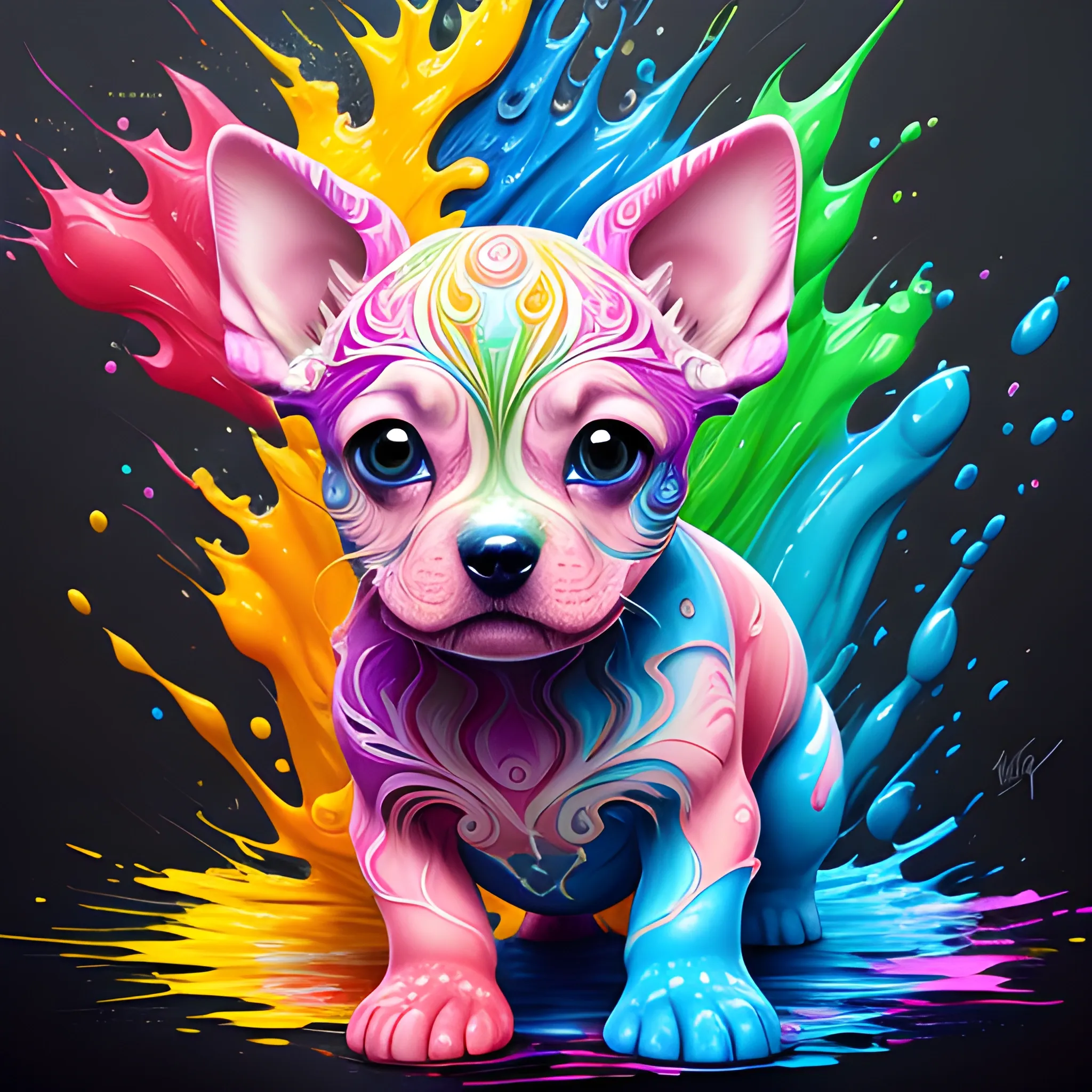 splash art by megan ducanson, a liquid cute puppy made of colours, splash style of colourful paint, hyperdetailed intricately detailed, fantastical, intricate detail, splash screen, complementary colours, fantasy, concept art, 8k resolution, DeviantArt masterpiece