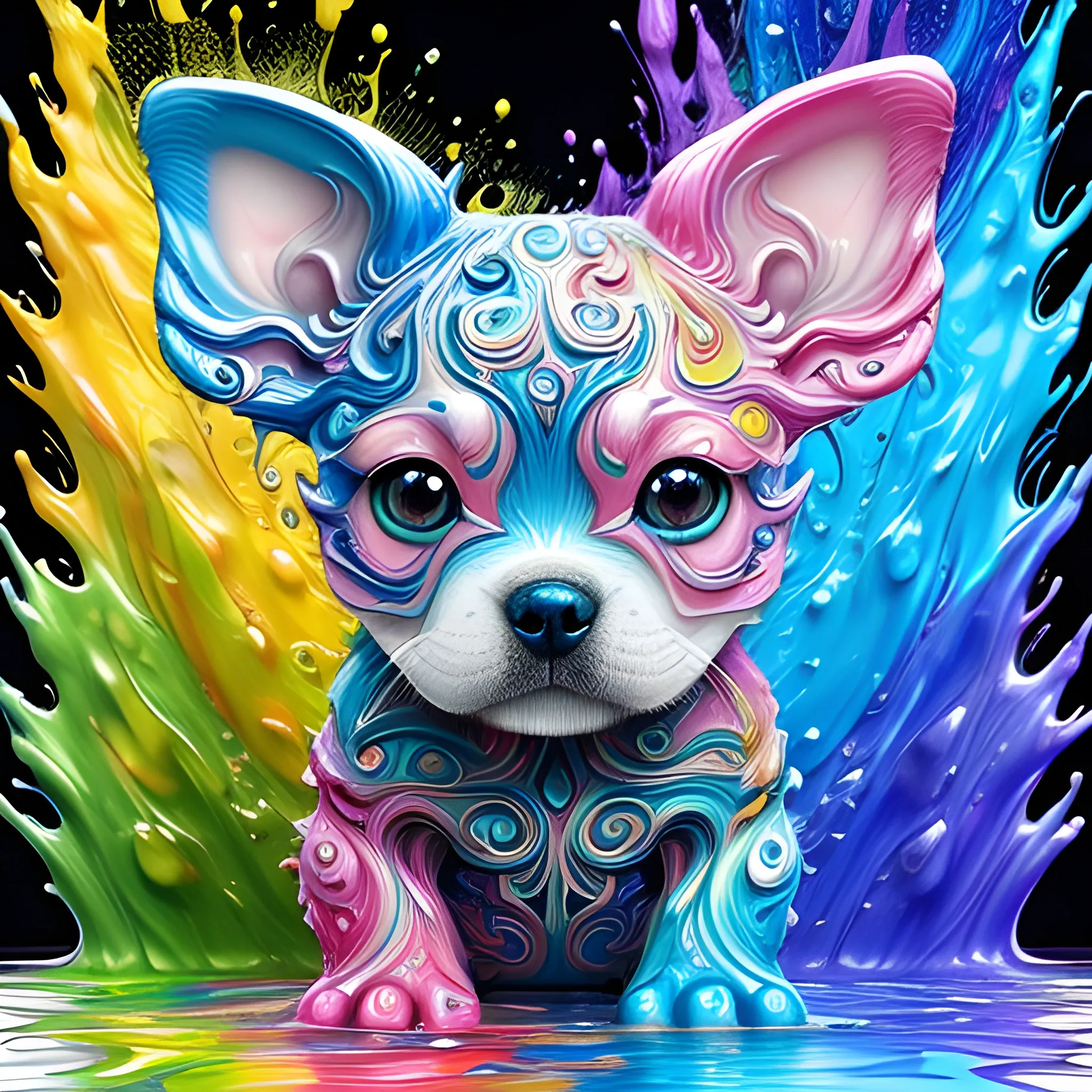 splash art by megan ducanson, a liquid cute puppy made of colours, splash style of colourful paint, hyperdetailed intricately detailed, fantastical, intricate detail, splash screen, complementary colours, fantasy, concept art, 8k resolution, DeviantArt masterpiece, Water Color, Oil Painting, 3D, 3D, 3D, Pencil Sketch, 3D