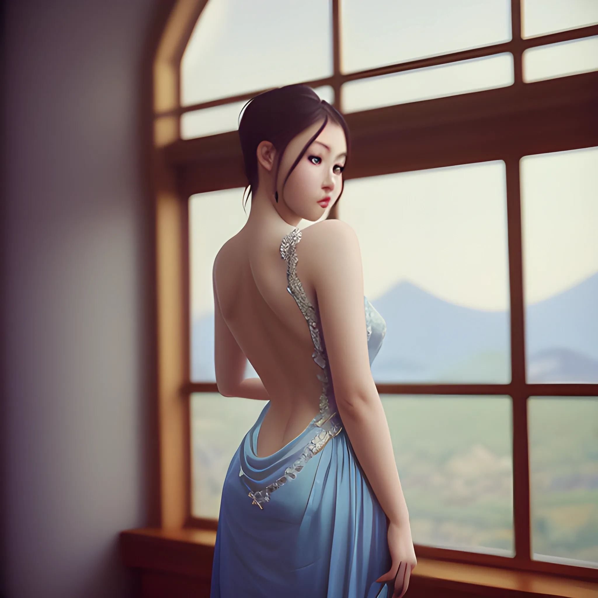 studio photograph, beauty, view from back, F/8, Motion blur, Fuji superia 400, fantasy, back-light, L USM, (high quality) , (detailed) , (masterpiece) , (best quality) , (highres) , (extremely detailed) , (8k) , (nsfw:0.5)