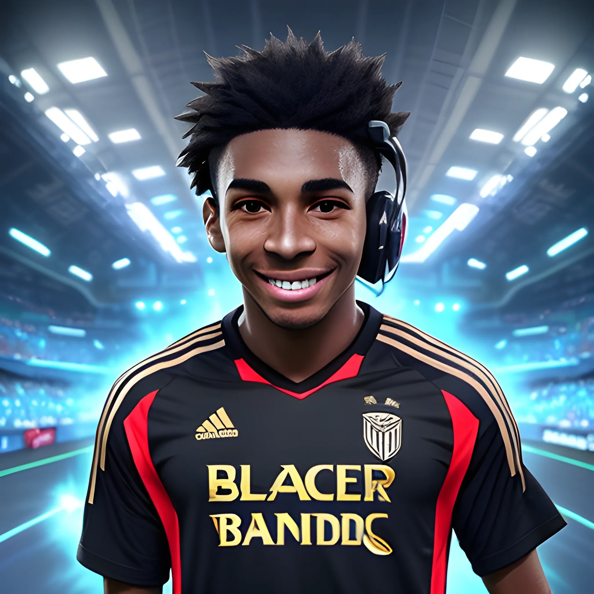 soccer player black style league of legends, face happy