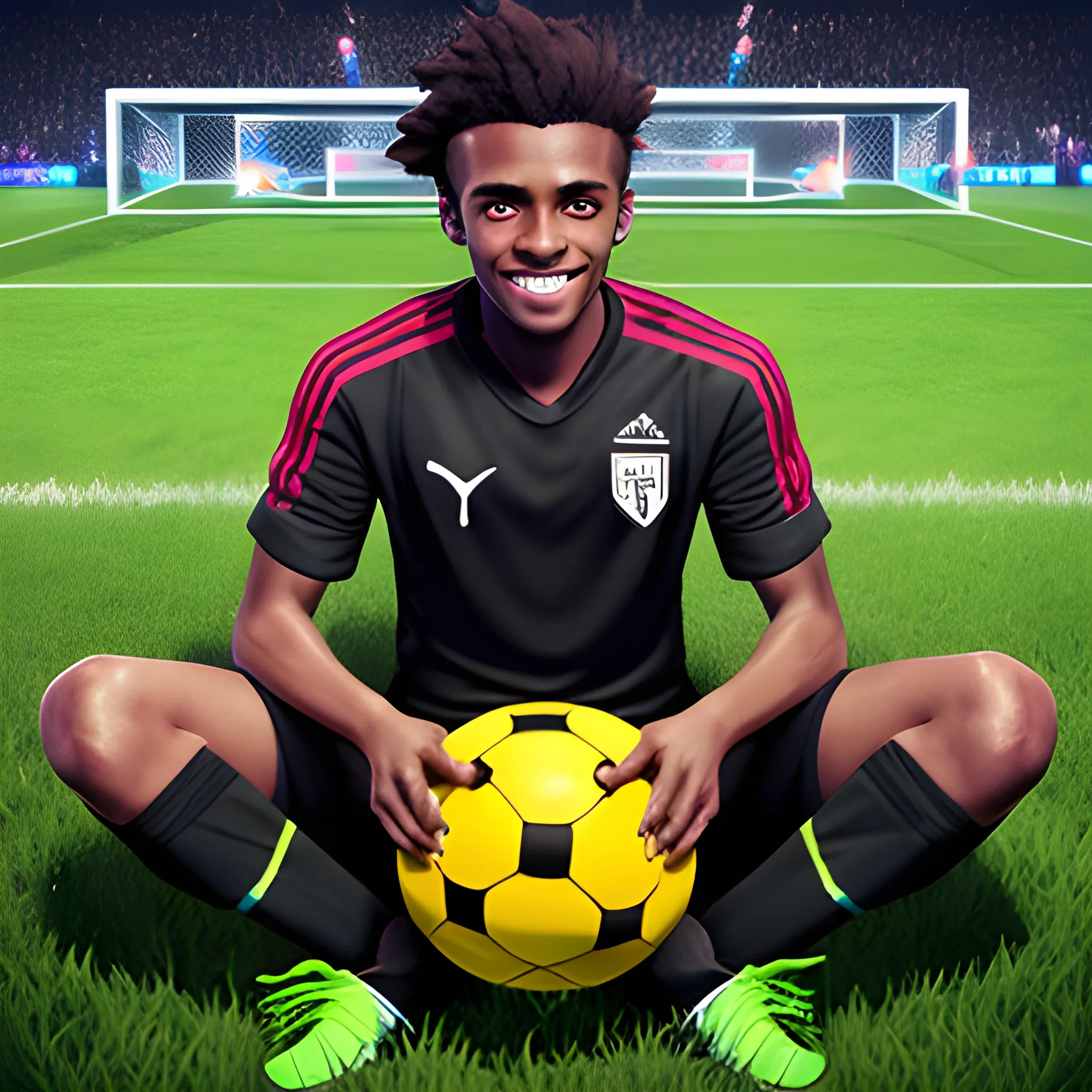 soccer player black style league of legends, face happy - Arthub.ai