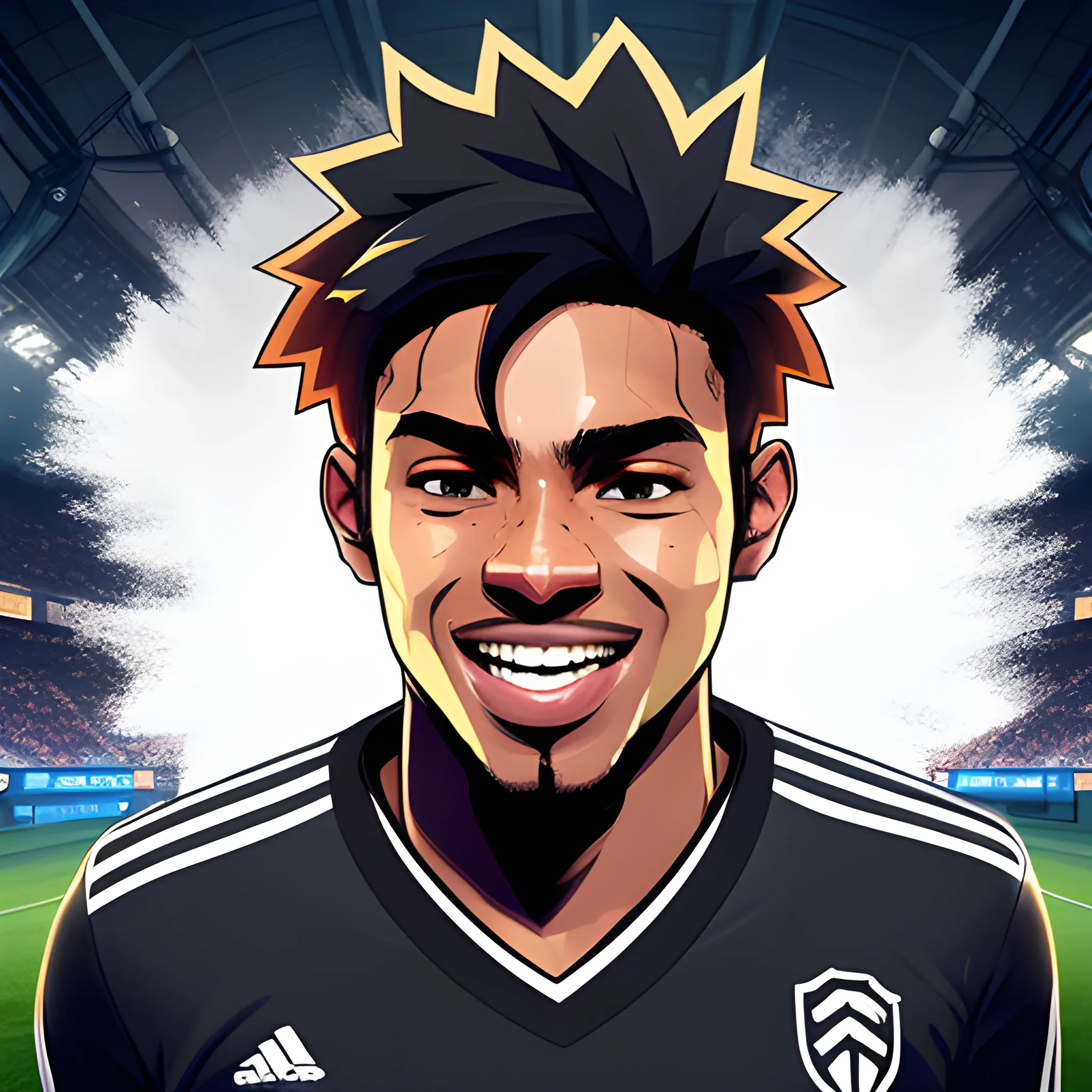 soccer player black style league of legends, face happy