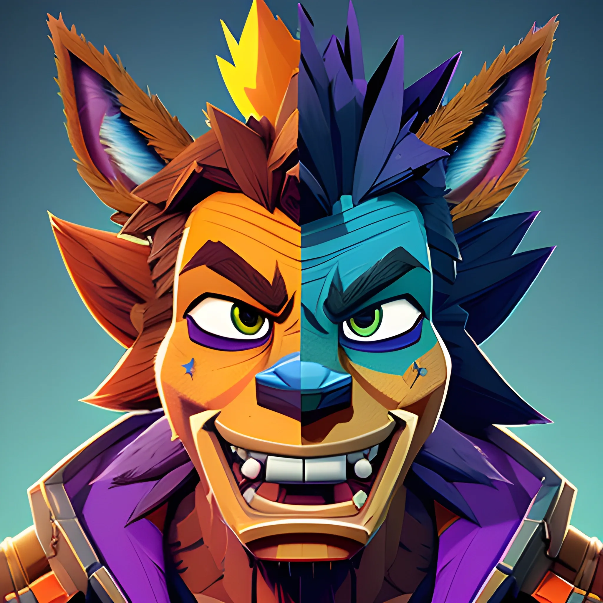 crash bandicoot,by sandra chevrier and greg rutkowski and wlop, purple blue color scheme, vaporware, retro, outrun, high key lighting, volumetric light, digital art, highly detailed, fine details, intricate, ornate, complex, octane render, unreal engine, 