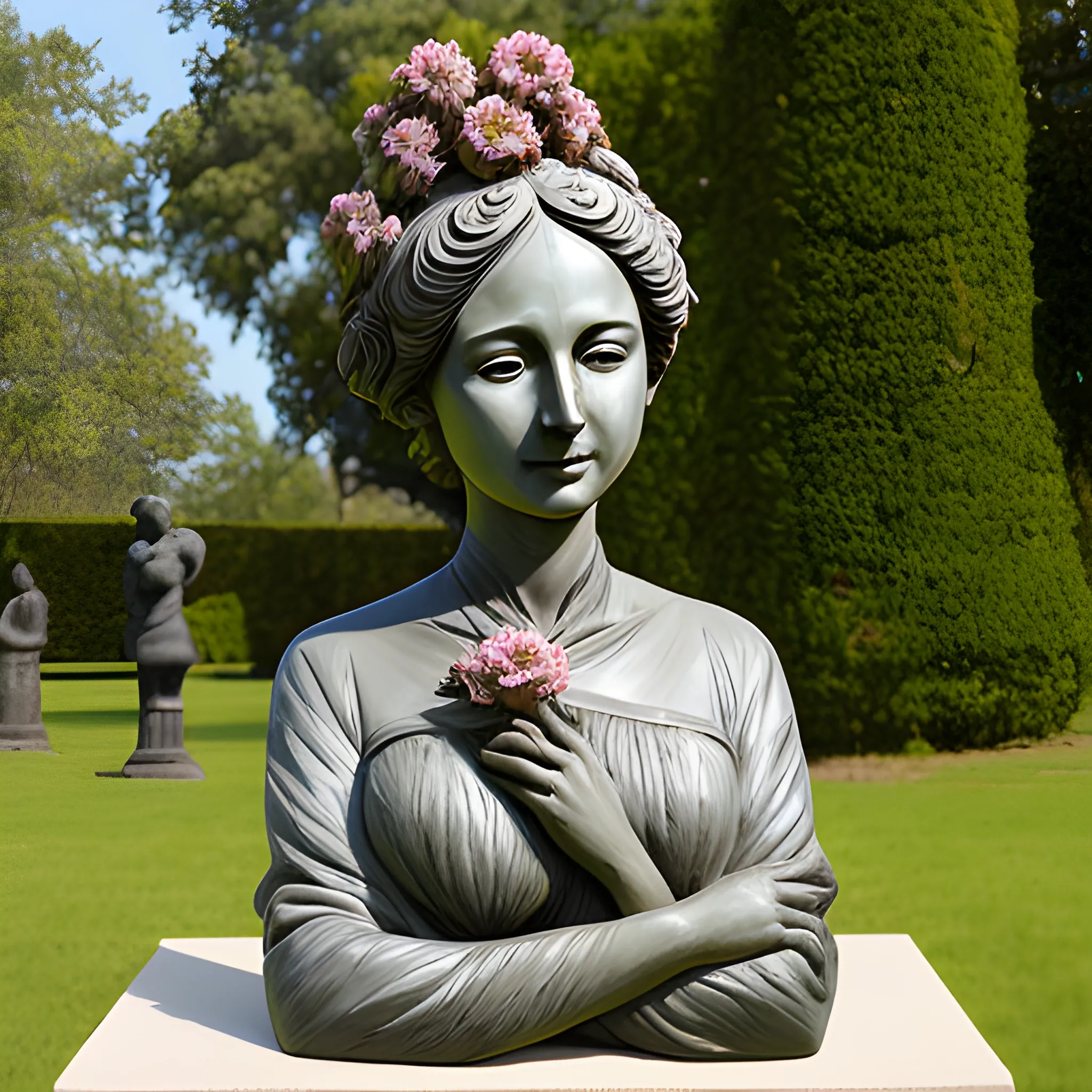 sculpture of a lady holding flower