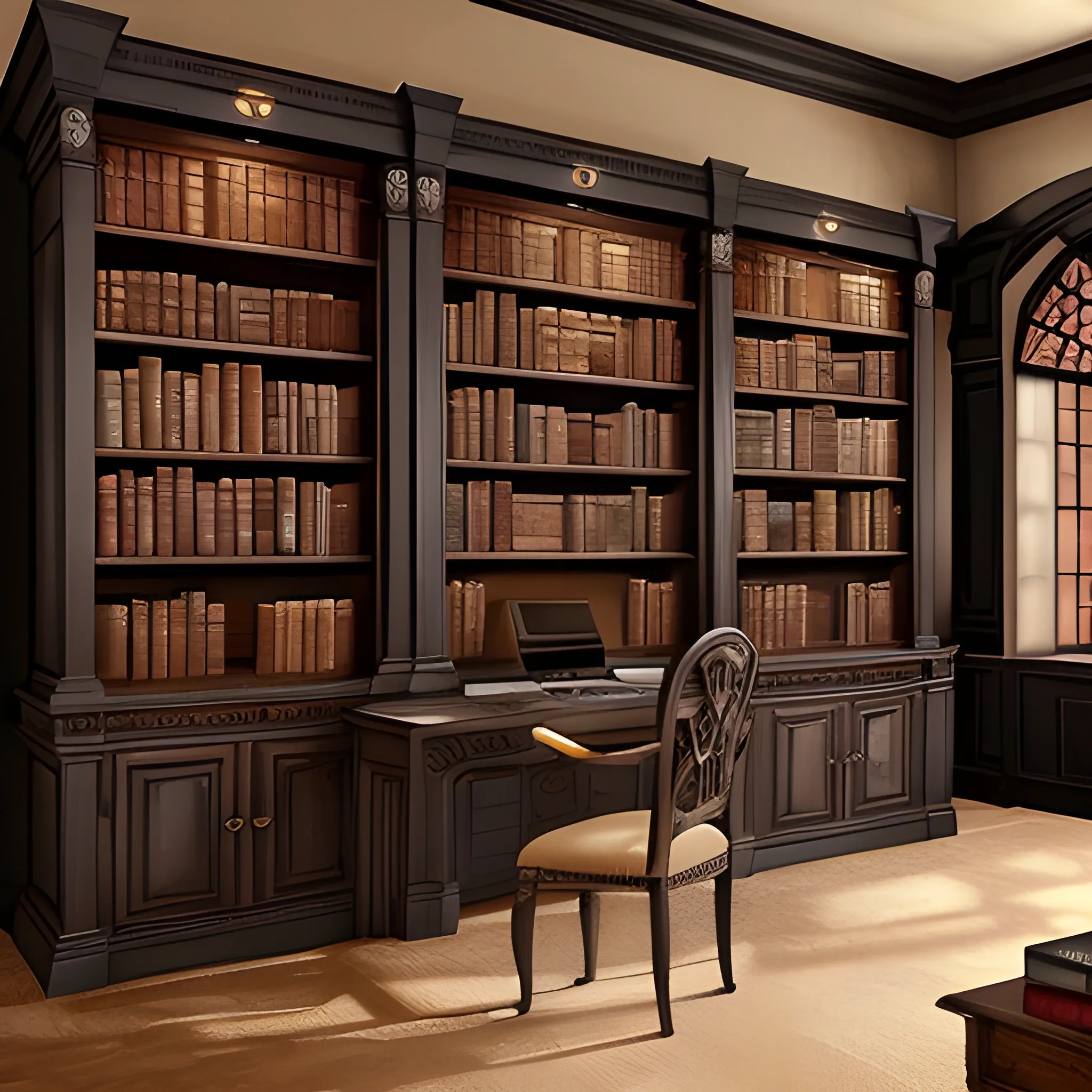 realistic dark brown library