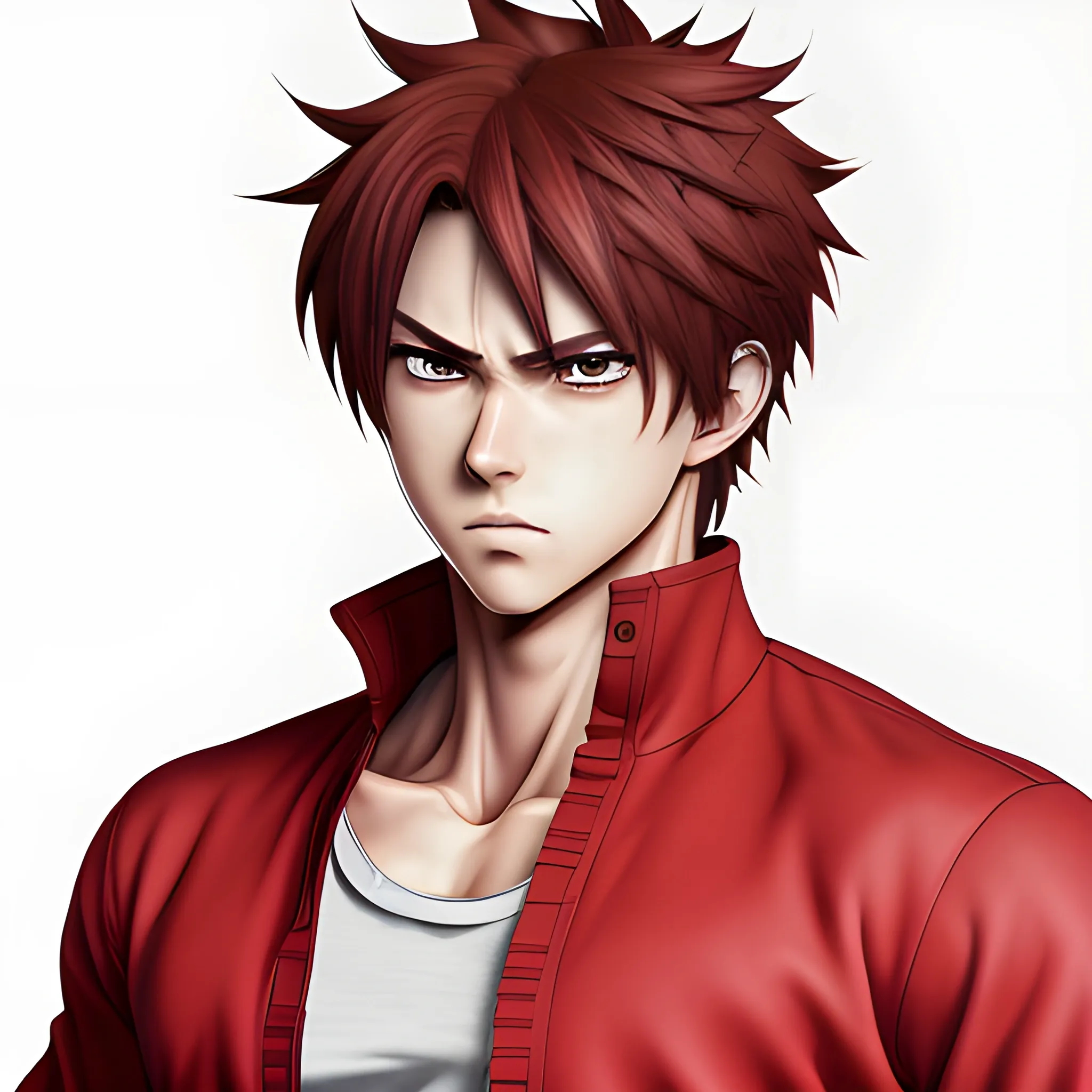 Man Red Clothes Figther Anime Detailed Complete Body Anime
