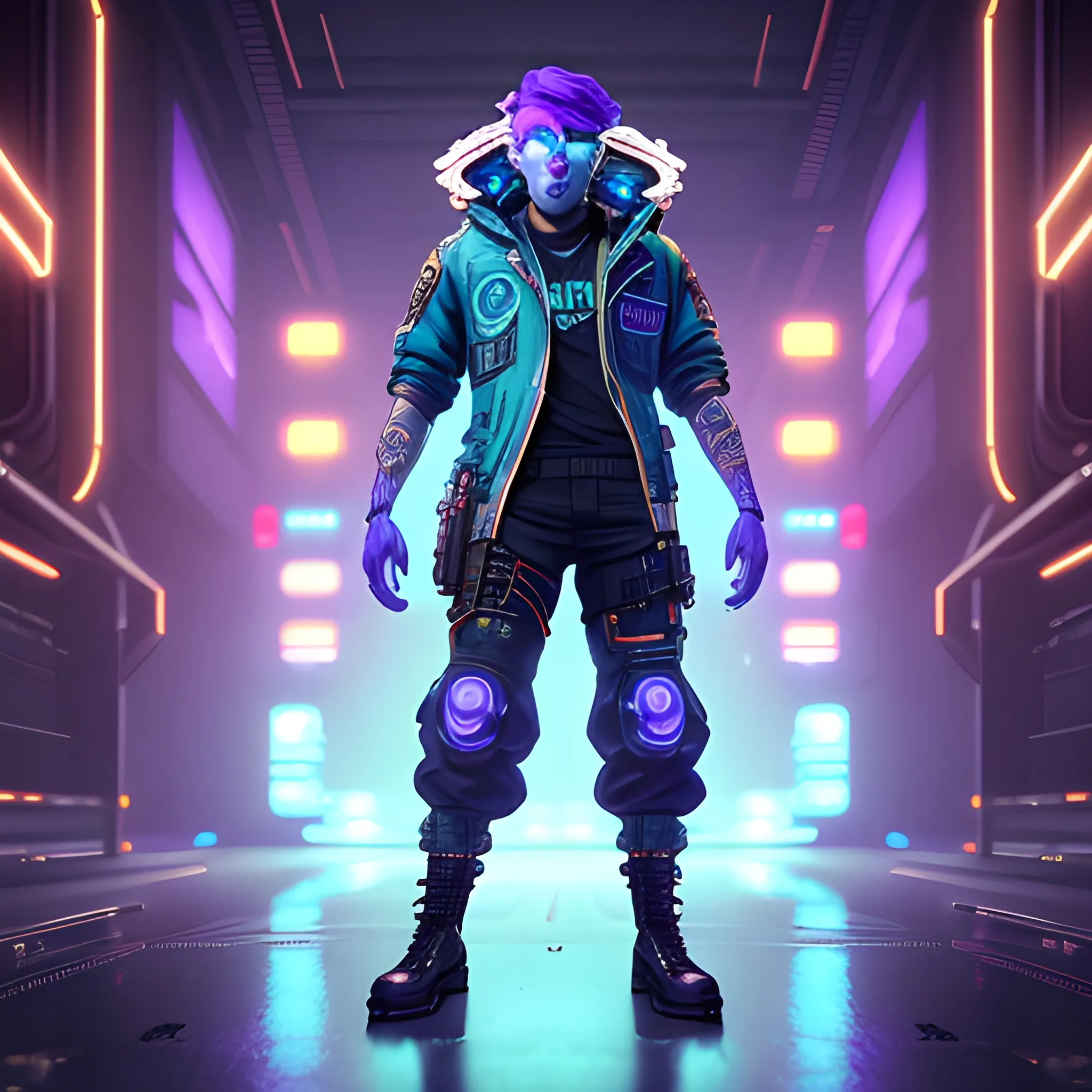 a beautiful full body of a cute cyberpunk Man with bioluminescent fur and bioluminescent tail, industrial background, by sandra chevrier and greg rutkowski and wlop, purple blue color scheme, vaporware, retro, outrun, high key lighting, volumetric light, digital art, highly detailed, fine detail, intricate, ornate, complex, octane render, unreal engine, photorealistic 