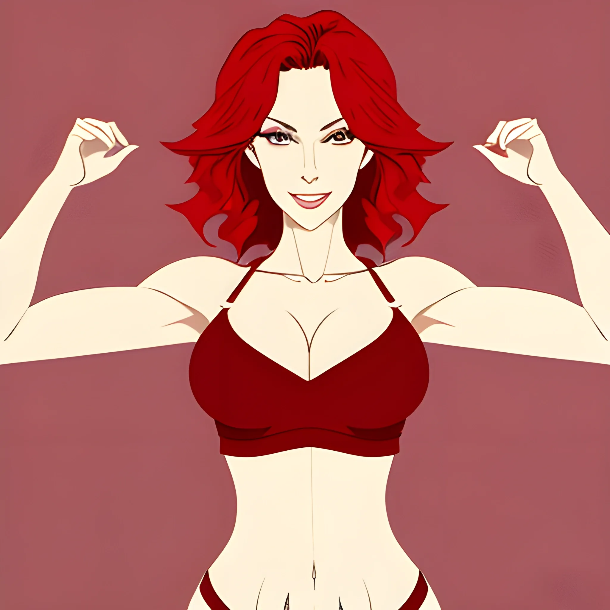 outline, vector, bedroom background, BREAK best quality, 1girl, red hair, messy hair ,tanktop, panties, bare shoulder, (cleavage), exposed midriff, shirt lift,perspective,looking at viewer,dynamic pose, cute