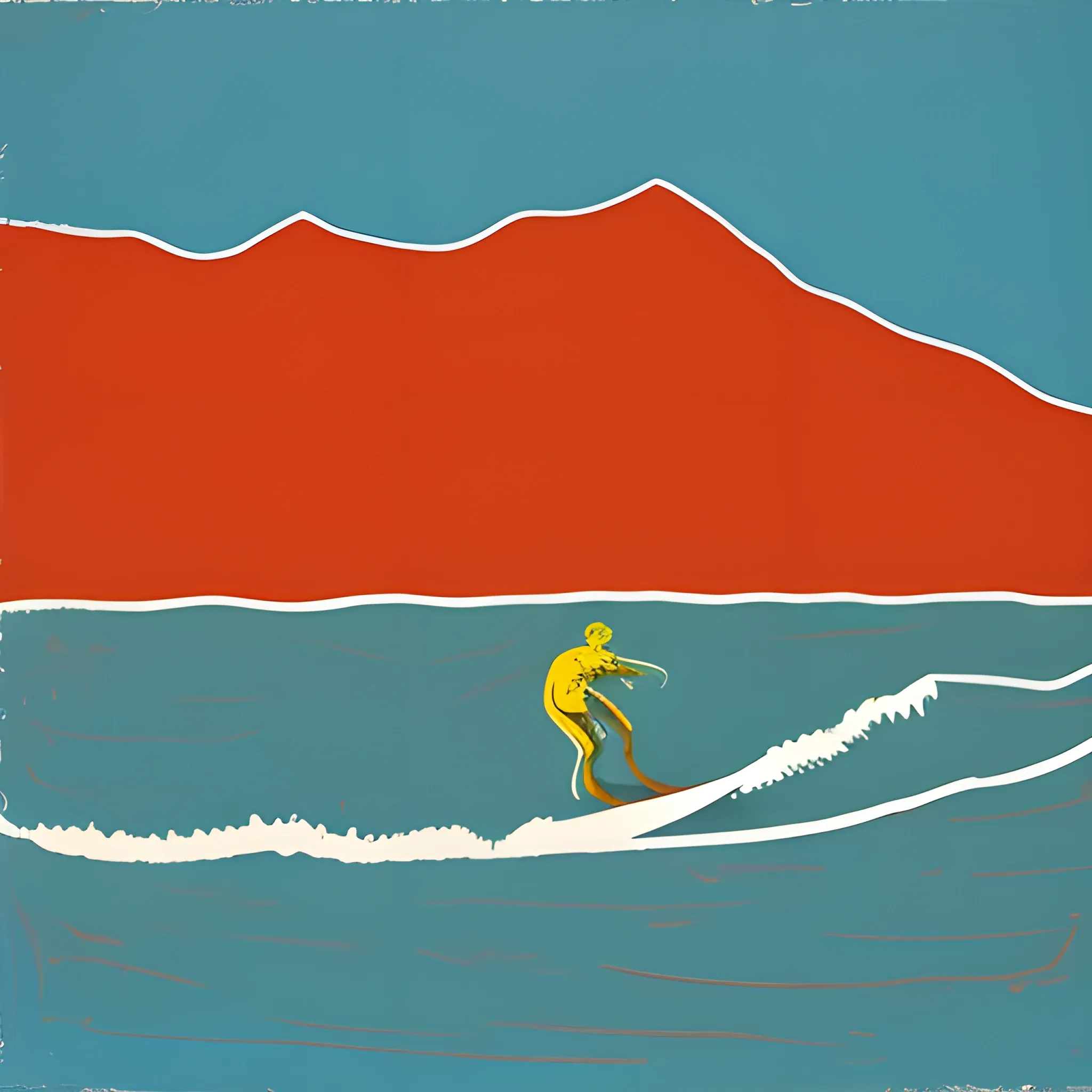 andy warhol painting that capture the essence of surfing, nature, the ocean, camping, rock climbing, travel