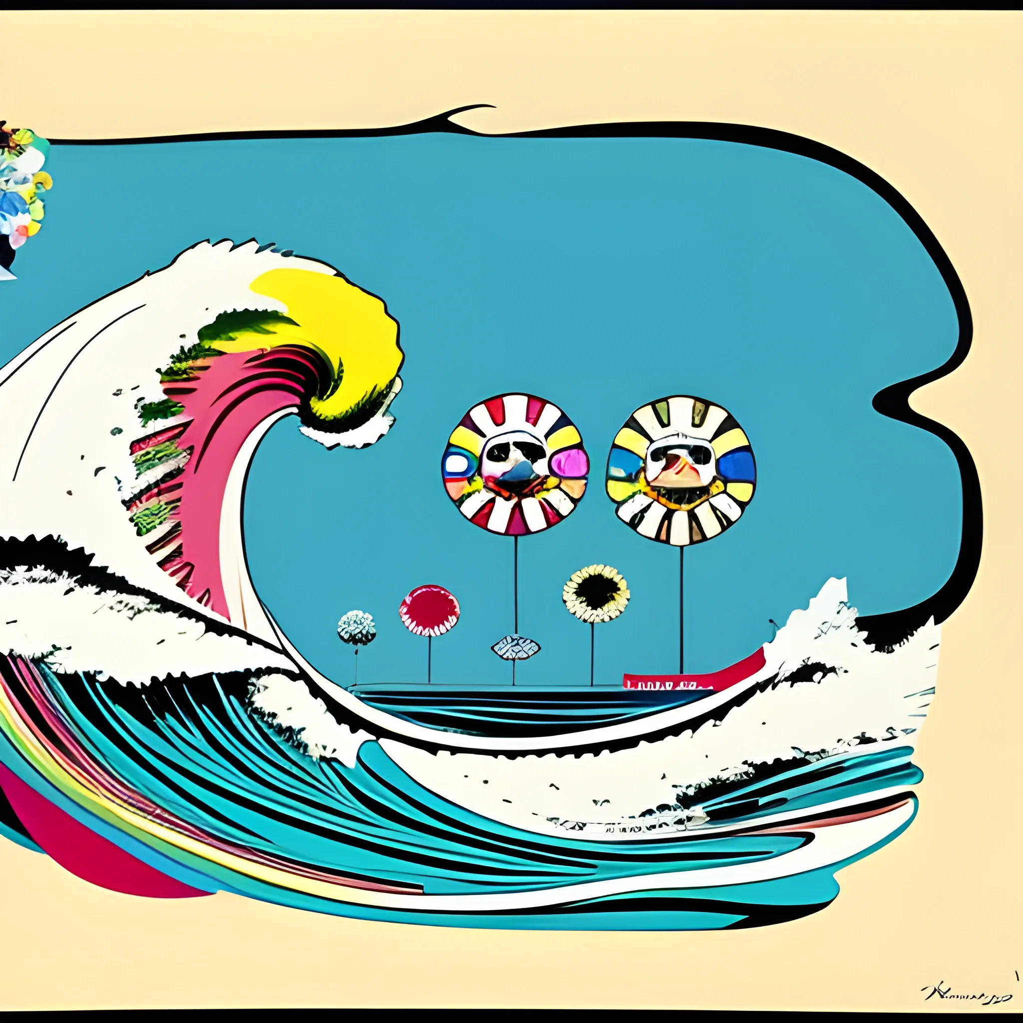 warhol painting that Takashi Murakami painting that capture the essence of surfing the essence of surfing, Cartoon