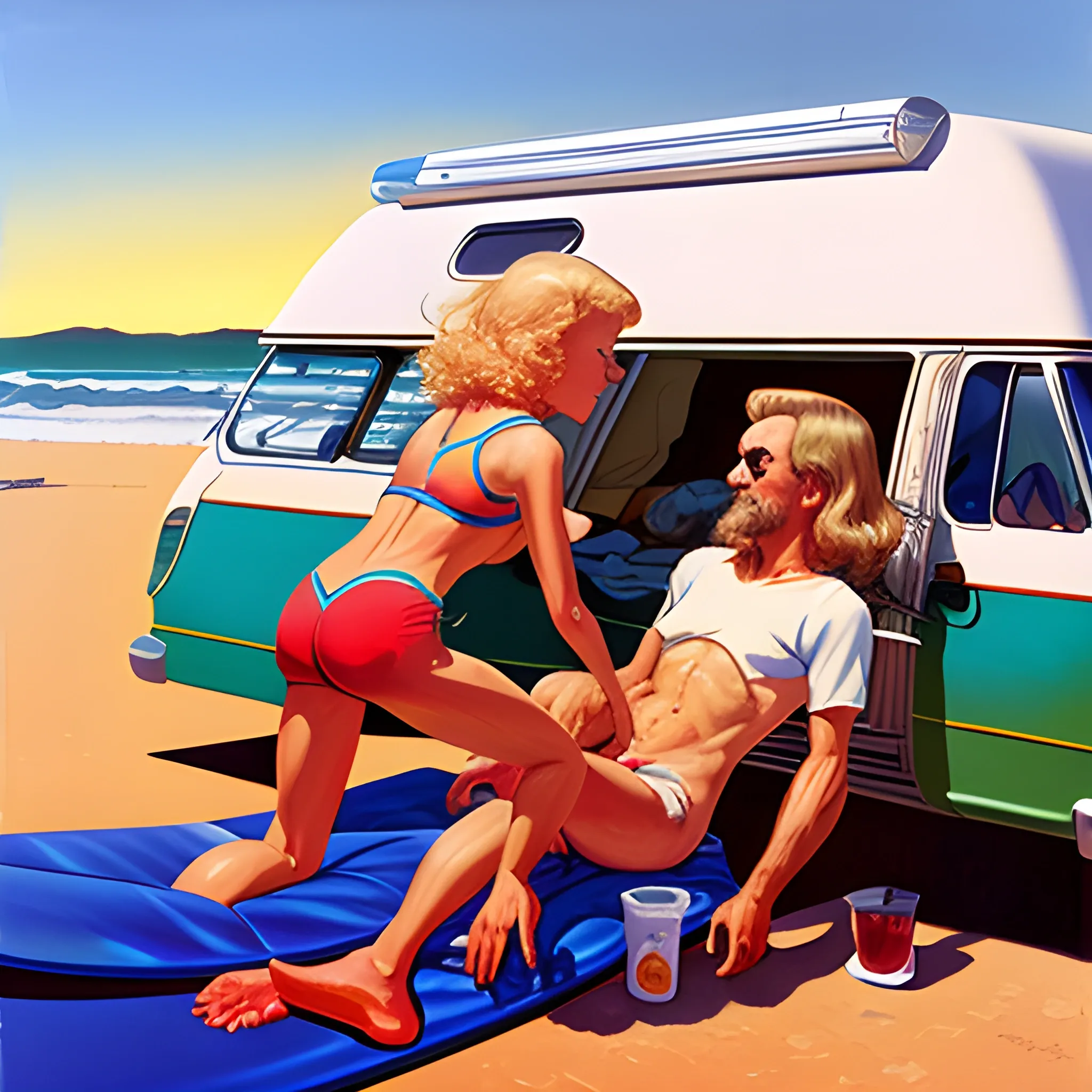  Mel Ramos painting that capture the essence of surfing, camping, van life