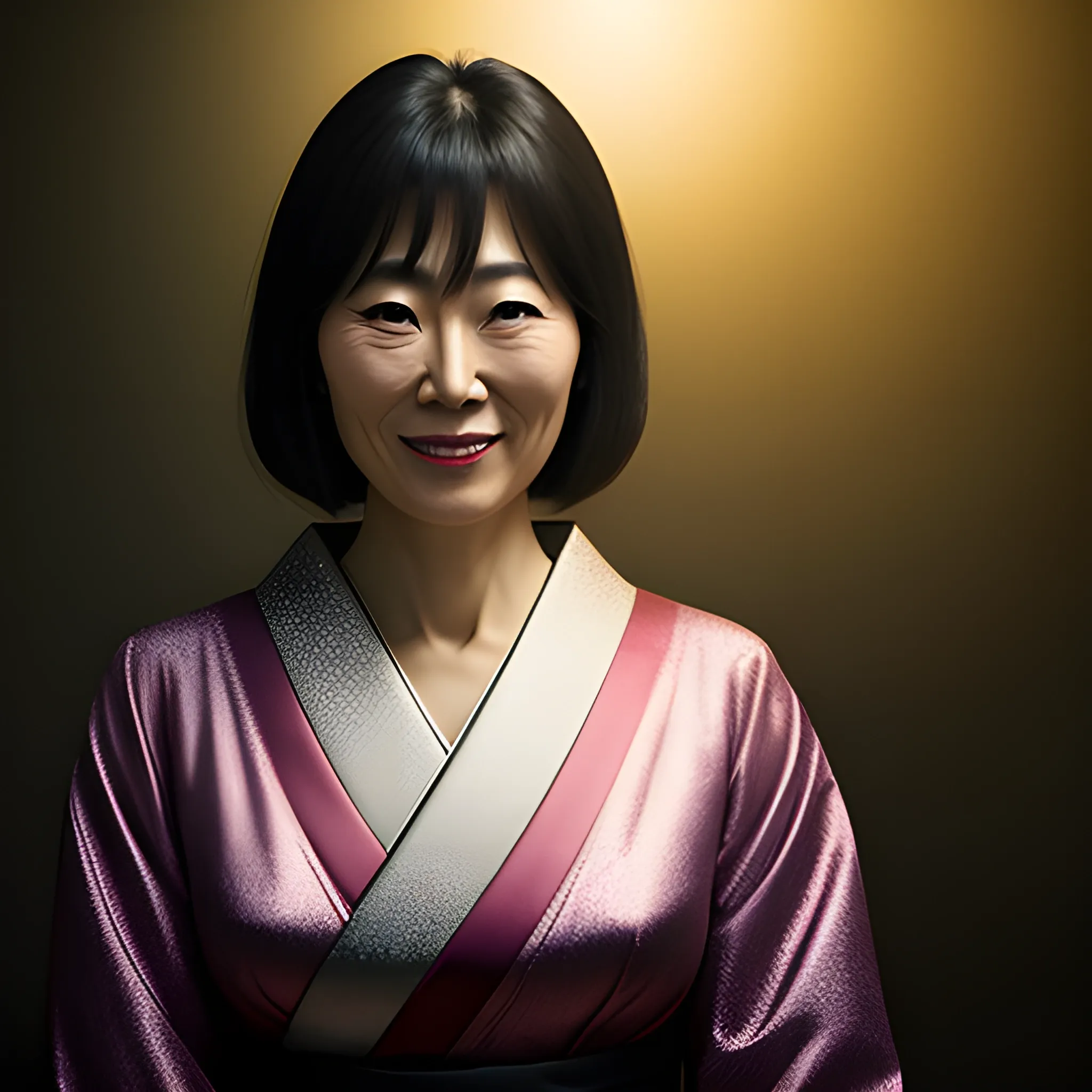 Japanese girl clinging onto a glimmer of light, face looking happy, dark lighting, 8k