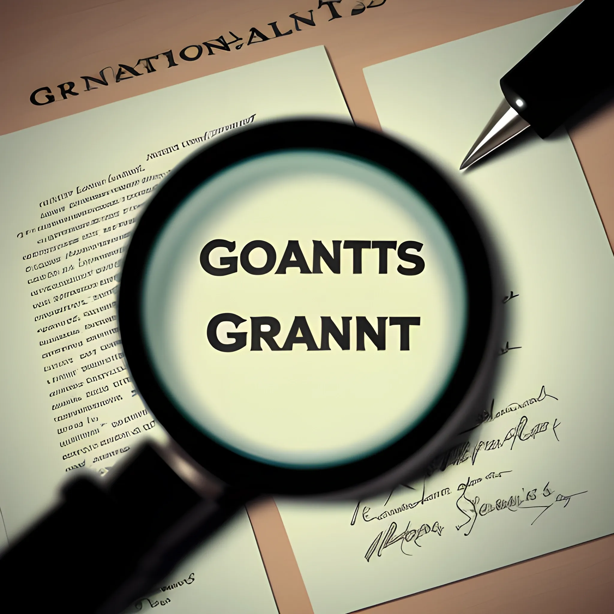 An  illustration of a portfolio of grants with a magnifying glass focusing on one grant