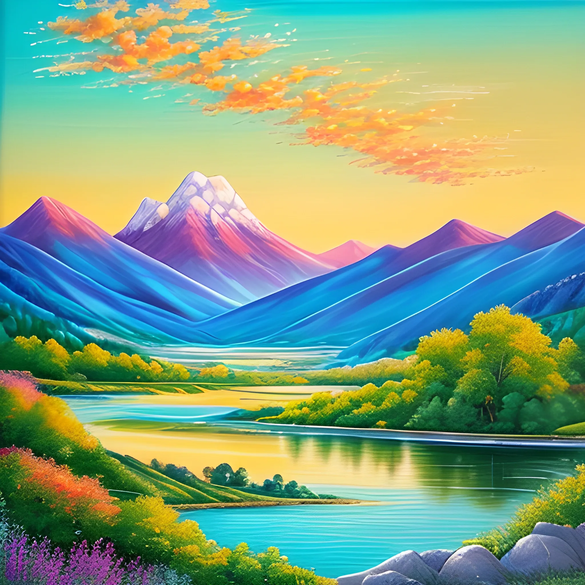 A breathtaking landscape painting can bring the beauty of nature into any room. Consider a serene and peaceful scene, such as a rolling countryside, a tranquil beach, or a majestic mountain range. The vibrant colors and sweeping vistas of a landscape painting can create a sense of calm and serenity in the space.-tile 