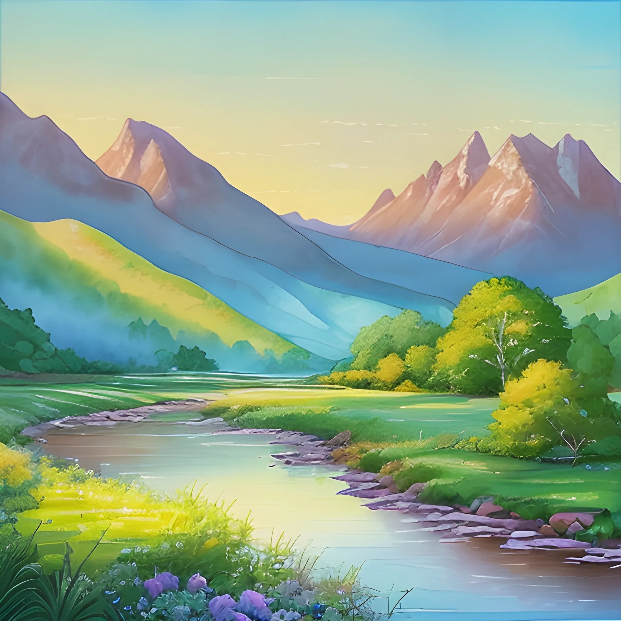 A breathtaking landscape painting can bring the beauty of nature into any room. Consider a serene and peaceful scene, such as a rolling countryside, a tranquil beach, or a majestic mountain range. The vibrant colors and sweeping vistas of a landscape painting can create a sense of calm and serenity in the space.-tile , , Water Color