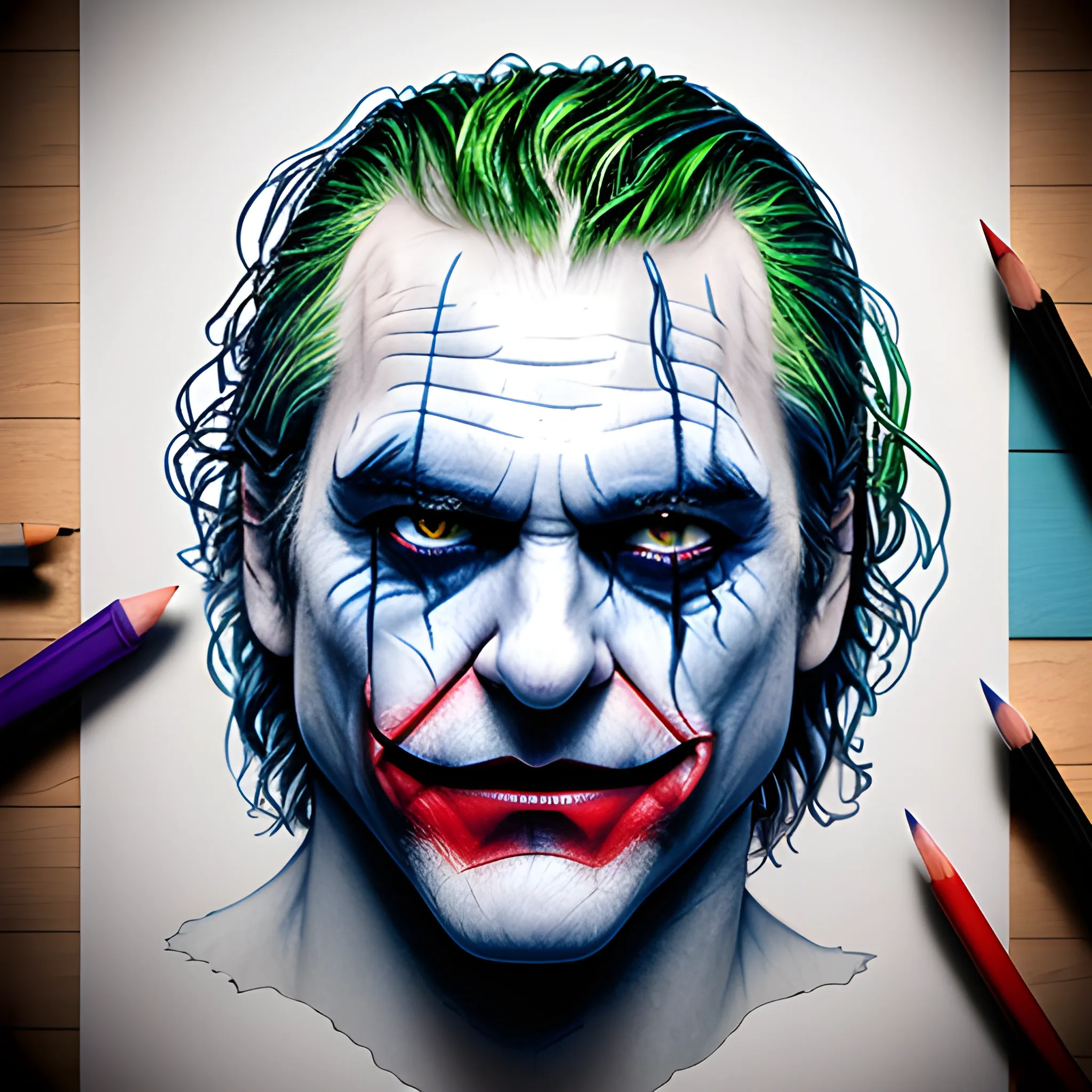 Painting Of The Joker In Graphite Pencils On  GranNino