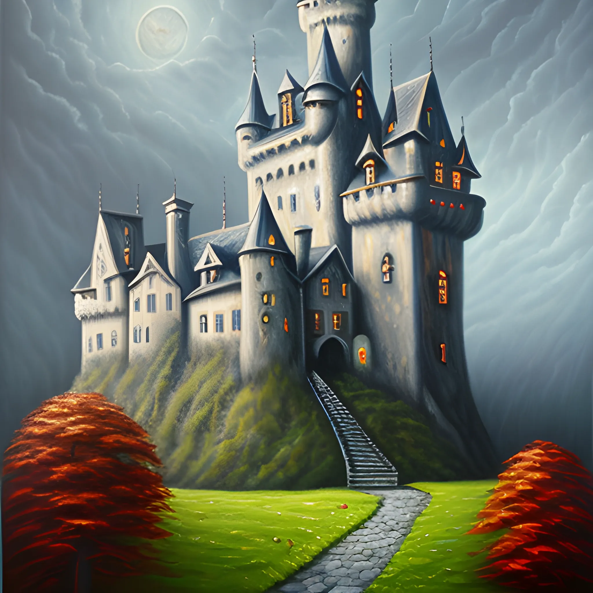 haunted castle, Oil Painting