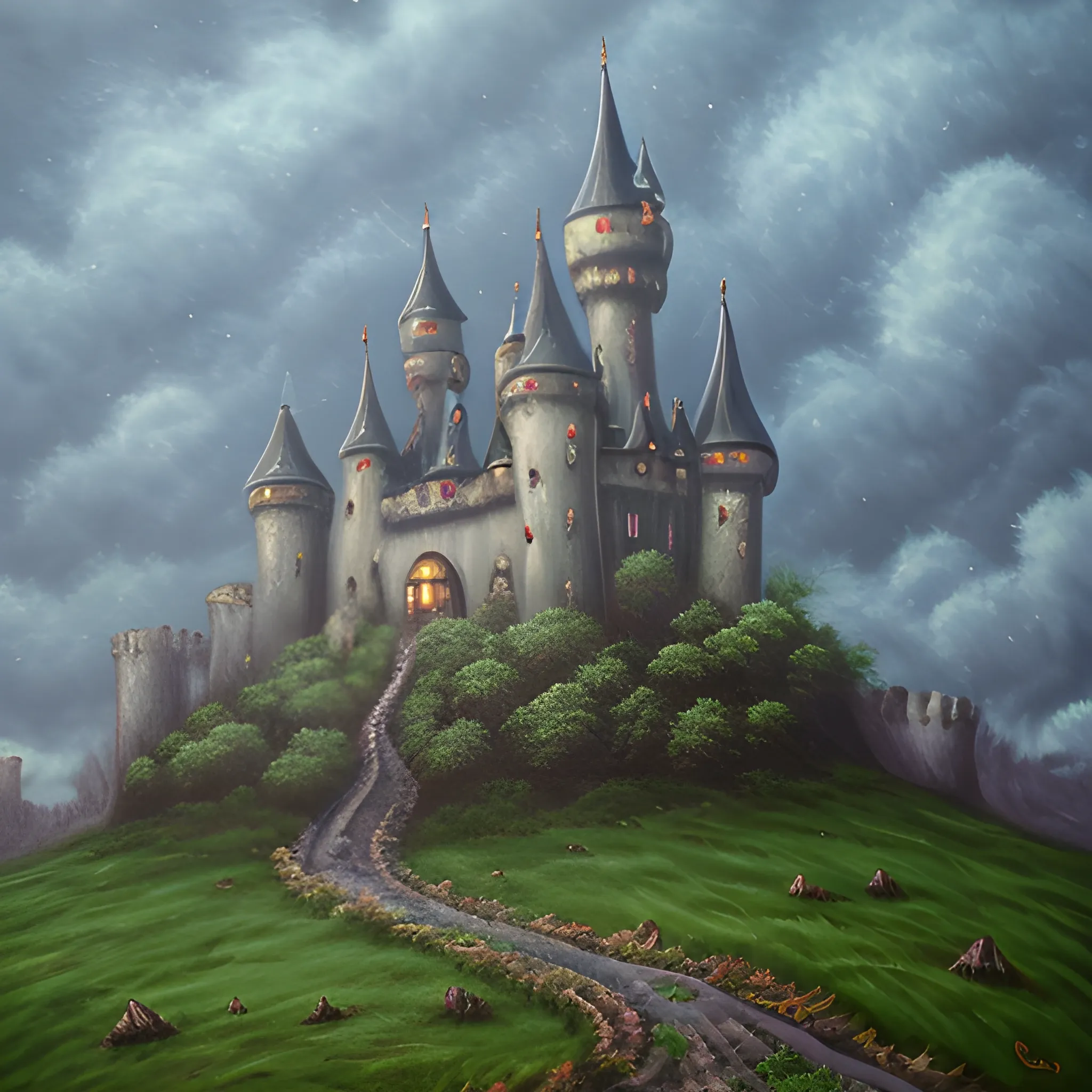 haunted castle, Oil Painting