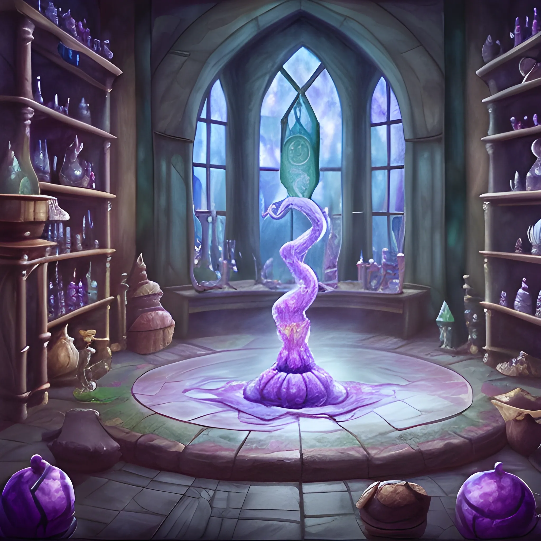 happy wizard creating a poison spell in a magical room, Water Color, 4k